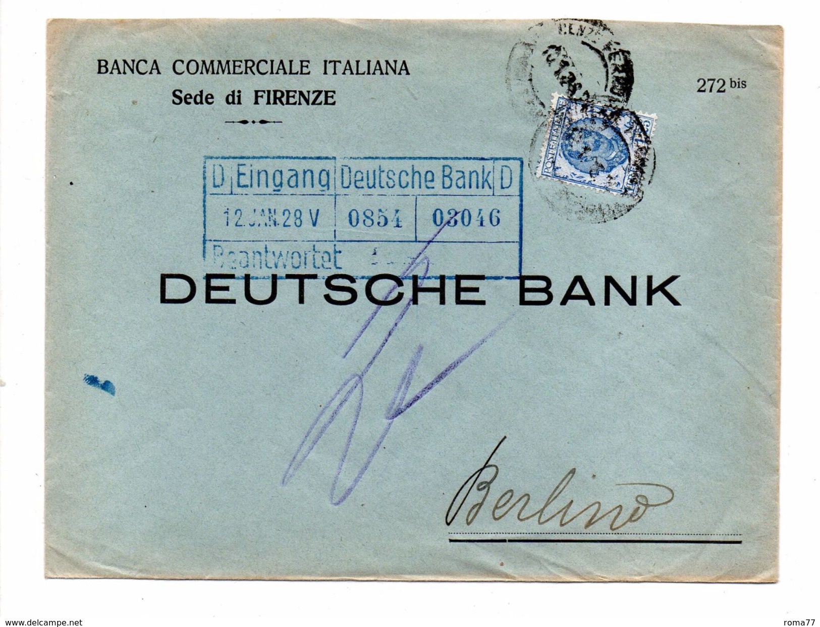 EDB4 - REGNO  1,25 Per La Germania. PERFIN BCI Banca Commerciale Italiana Del 1928 - Storia Postale