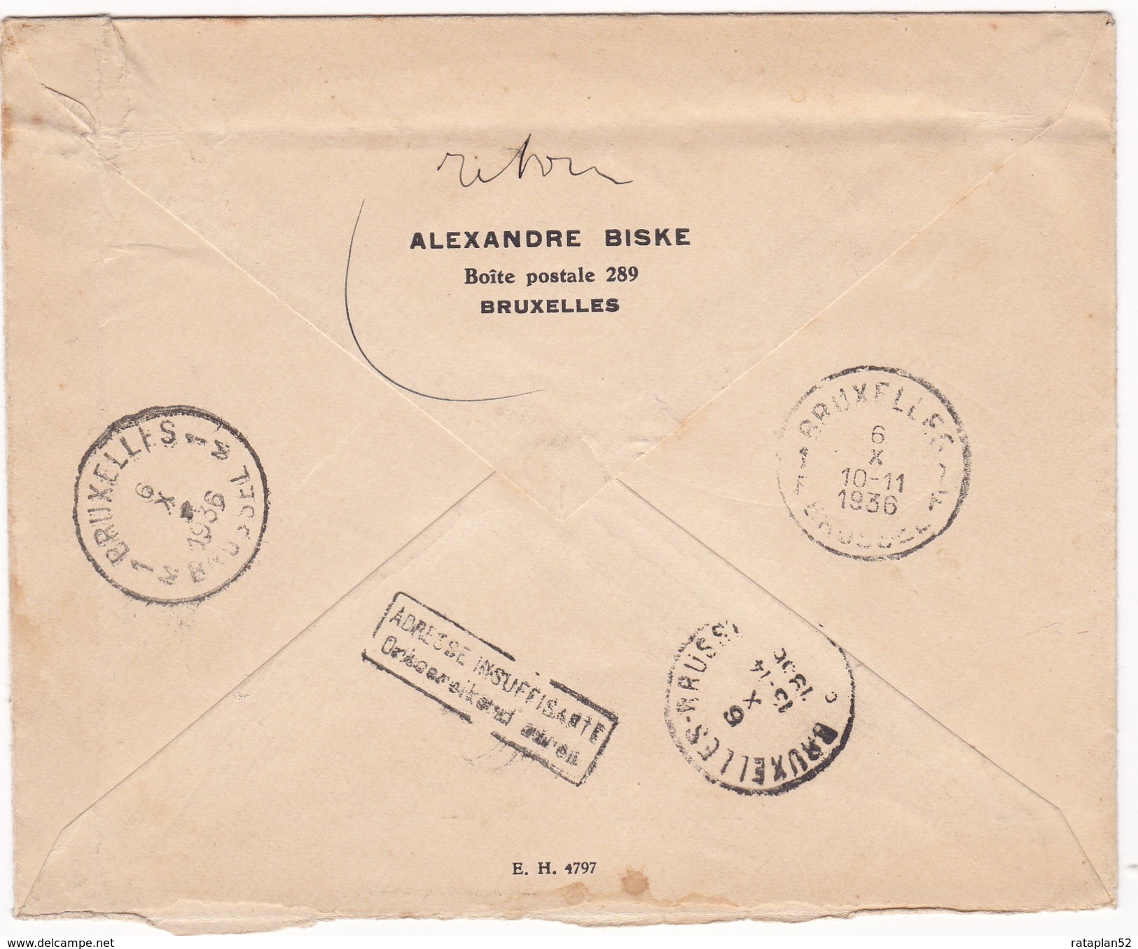Aangetekende Brief Met 8 Postzegels 424 - Terug Afzender - Adres Ontoereikend. - Briefumschläge