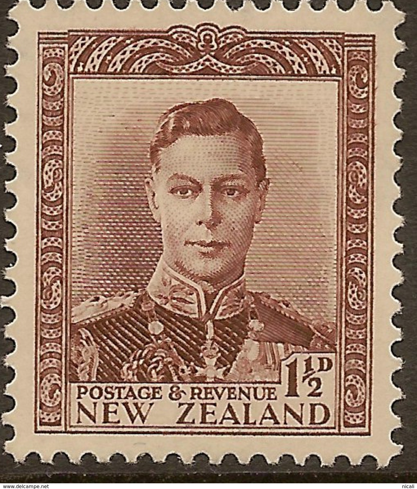 NZ 1938 1 1/2d Chocolate KGVI SG 607 HM #ADI252 - Neufs