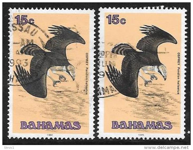 Bahamas, Scott #711 And 711b Used Osprey, 1991,1995 - Bahamas (1973-...)