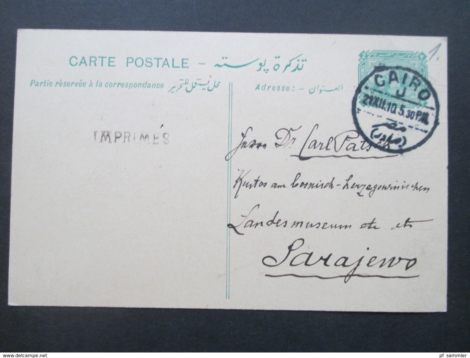 GA 1910 Imprimes / Drucksache! Social Philately Carl Patsch Archaeologe / Historiker!! Nach Sarajewo Landesmuseum! - 1866-1914 Khedivato De Egipto