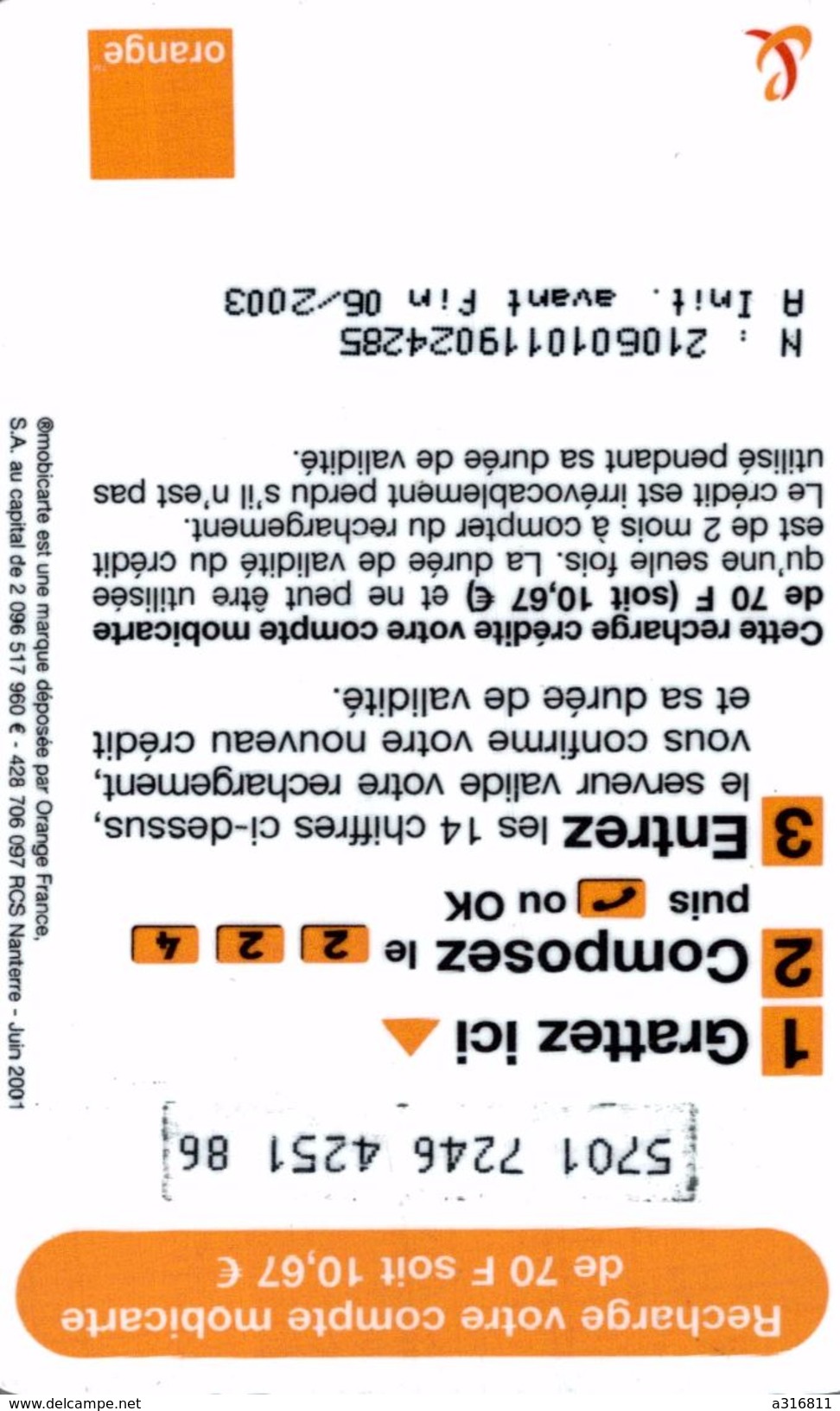 LA MOBICARTE  70 F - Phonecards: Private Use