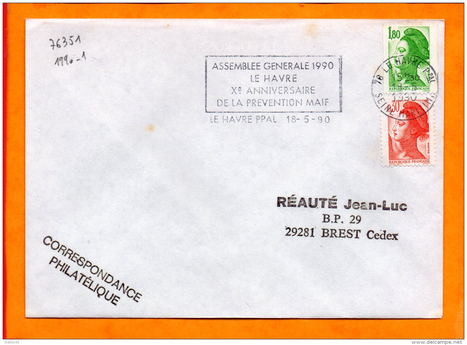 SEINE MME, Le Havre, Flamme à Texte, Xe Anniversaire De La Prevention MAIF, 1990 - Mechanical Postmarks (Advertisement)