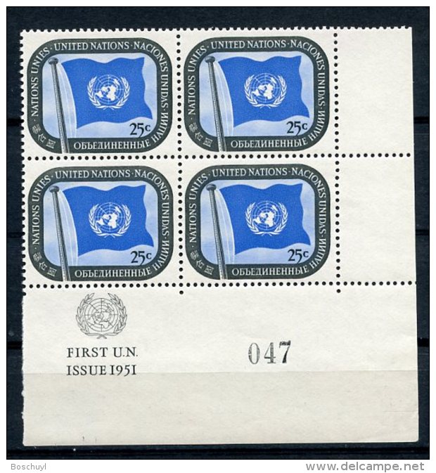 United Nations New York, 1951, 25 C Definitive, LR MI4, Control Number, First Printing, MNH, Gaines 9.1(b) - Sonstige & Ohne Zuordnung