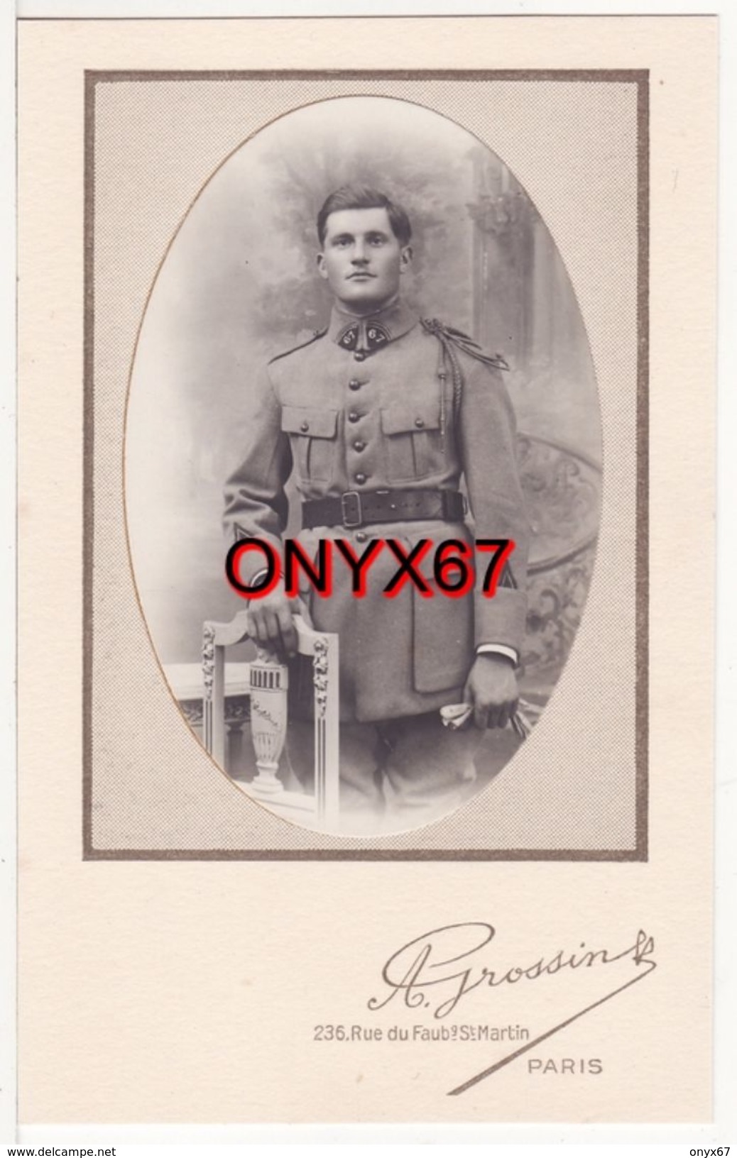 PHOTO 14,5 X 9 Cms - Militaire PARIS-SOISSONS-MORTAGNE ? Soldat Français Uniforme Fouragère Studio Photo GROSSIN - Uniform