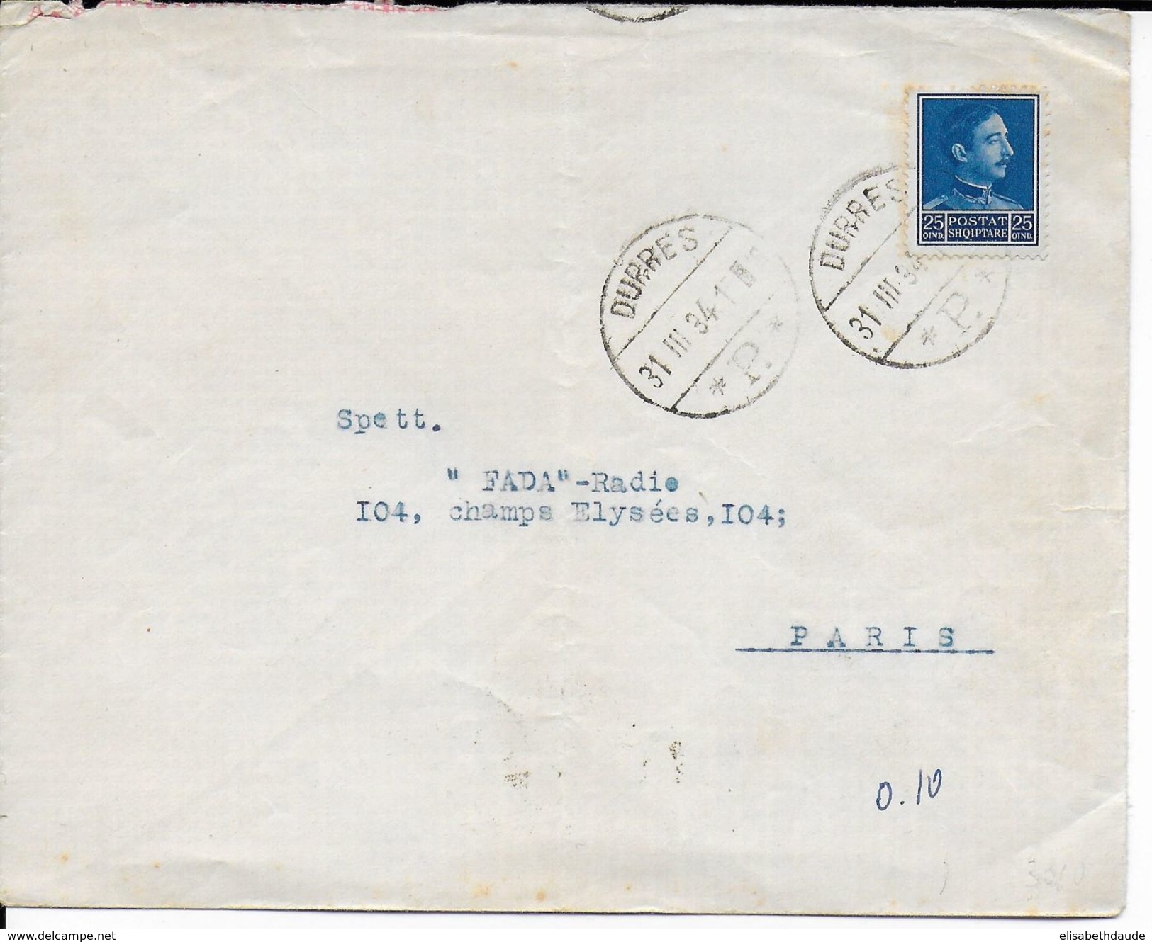 ALBANIE - 1934 - ENVELOPPE De DURRES => PARIS - Albania