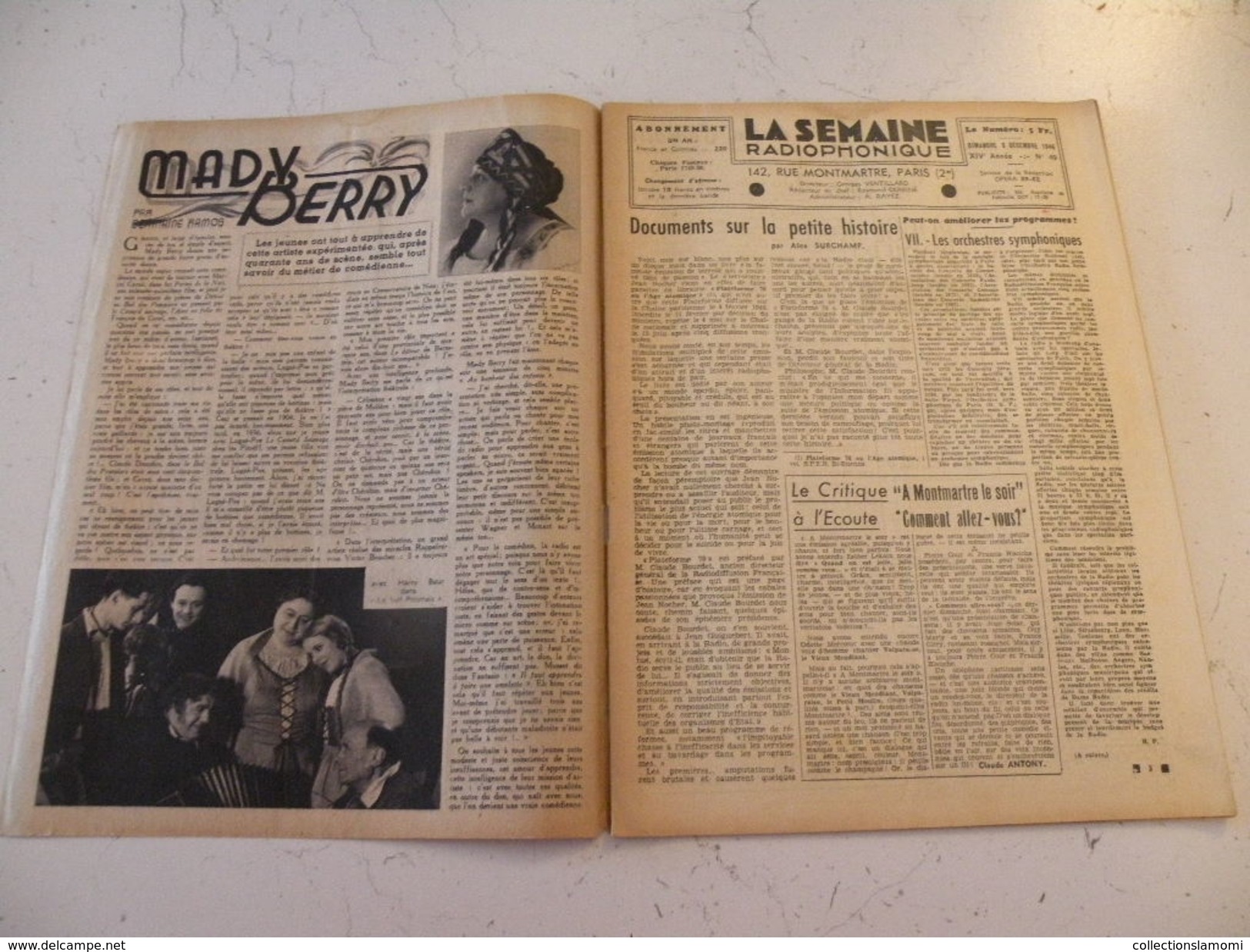 La Semaine Radiophonique N°49 > 8.12.1946 > Mady Berry, Programmes De France & étranger 26 Pages - 1900 - 1949