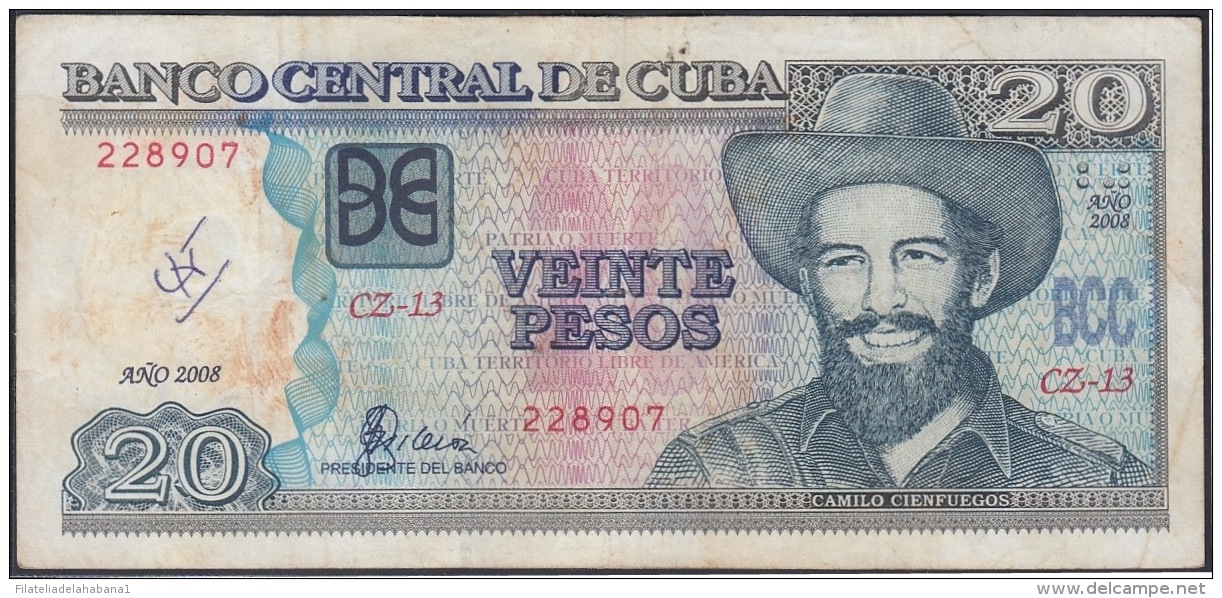 2008-BK-120 CUBA 2008 20$ CAMILO CIENFUEGOS. REEMPLAZO REPLACEMENT. USED. SERIE CZ - Cuba