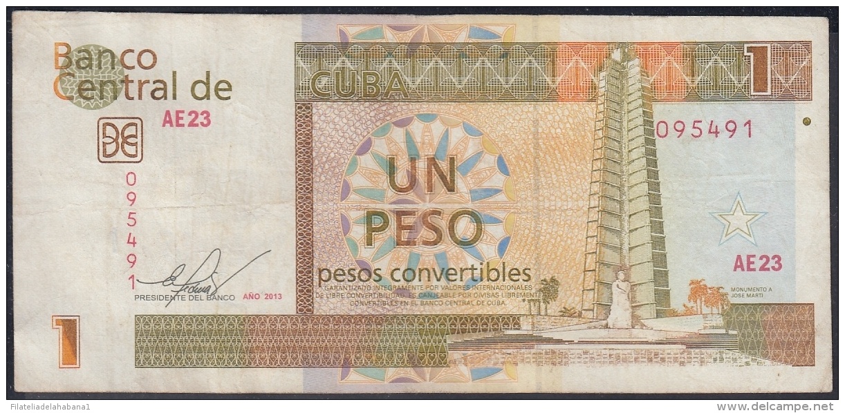 2013-BK-44 CUBA 2013 1 Cuc REEMPLAZO REPLACEMENT USED SERIE AZ. DOBLE FIRMA ERROR - Cuba