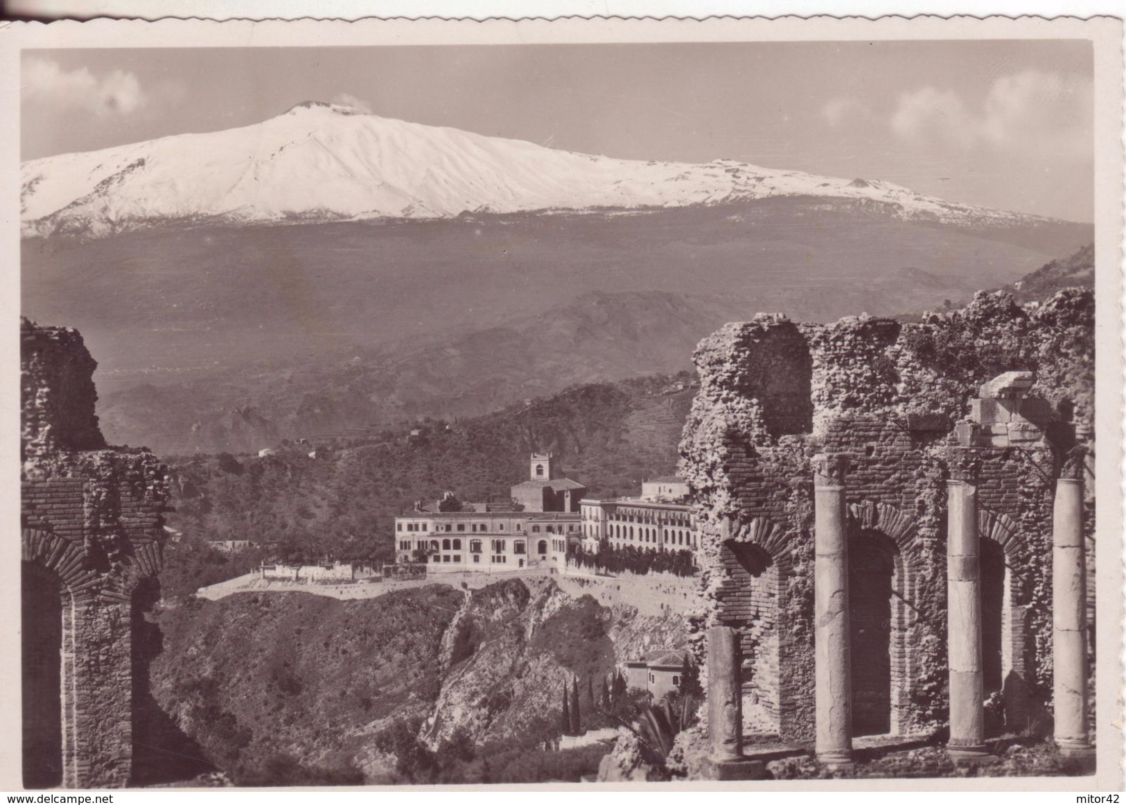 199-Taormina-Messina-Sicilia-Albergo S.Domenico E Teatro Greco Con Vista Dell' Etna-Fotografica-v.1942 X Valverde - Mazara Del Vallo