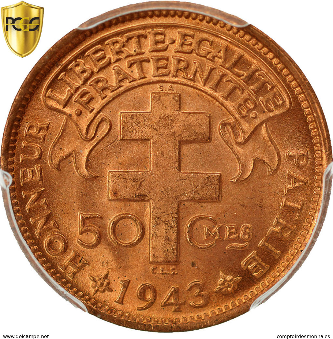 Monnaie, Cameroun, 50 Centimes, 1943, Pretoria, PCGS, MS65+RD, FDC, Bronze - Cameroun