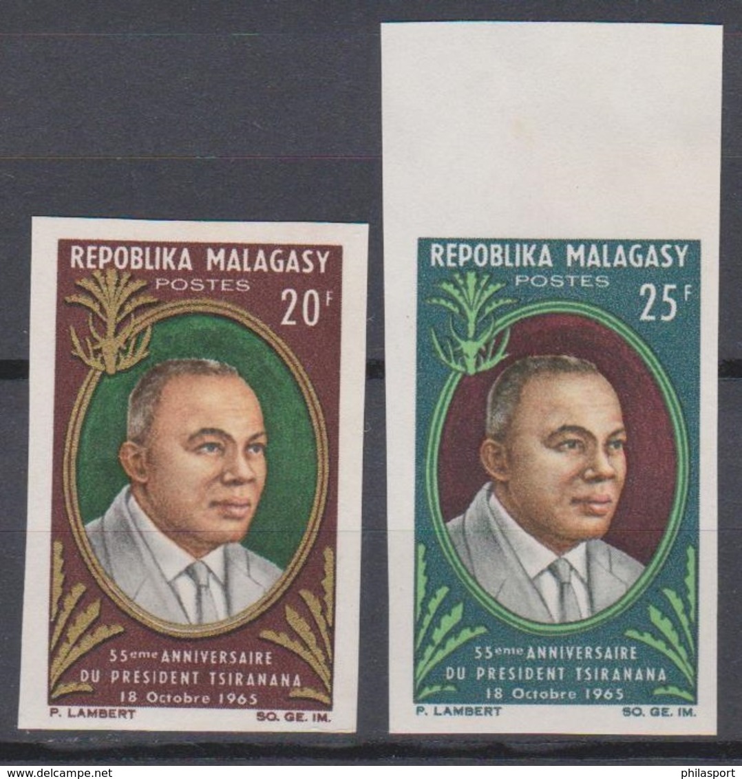 Madagascar Malagasy 1965  N° 408 : 409  President Tsiranana  Imperf  MNH - Madagascar (1960-...)