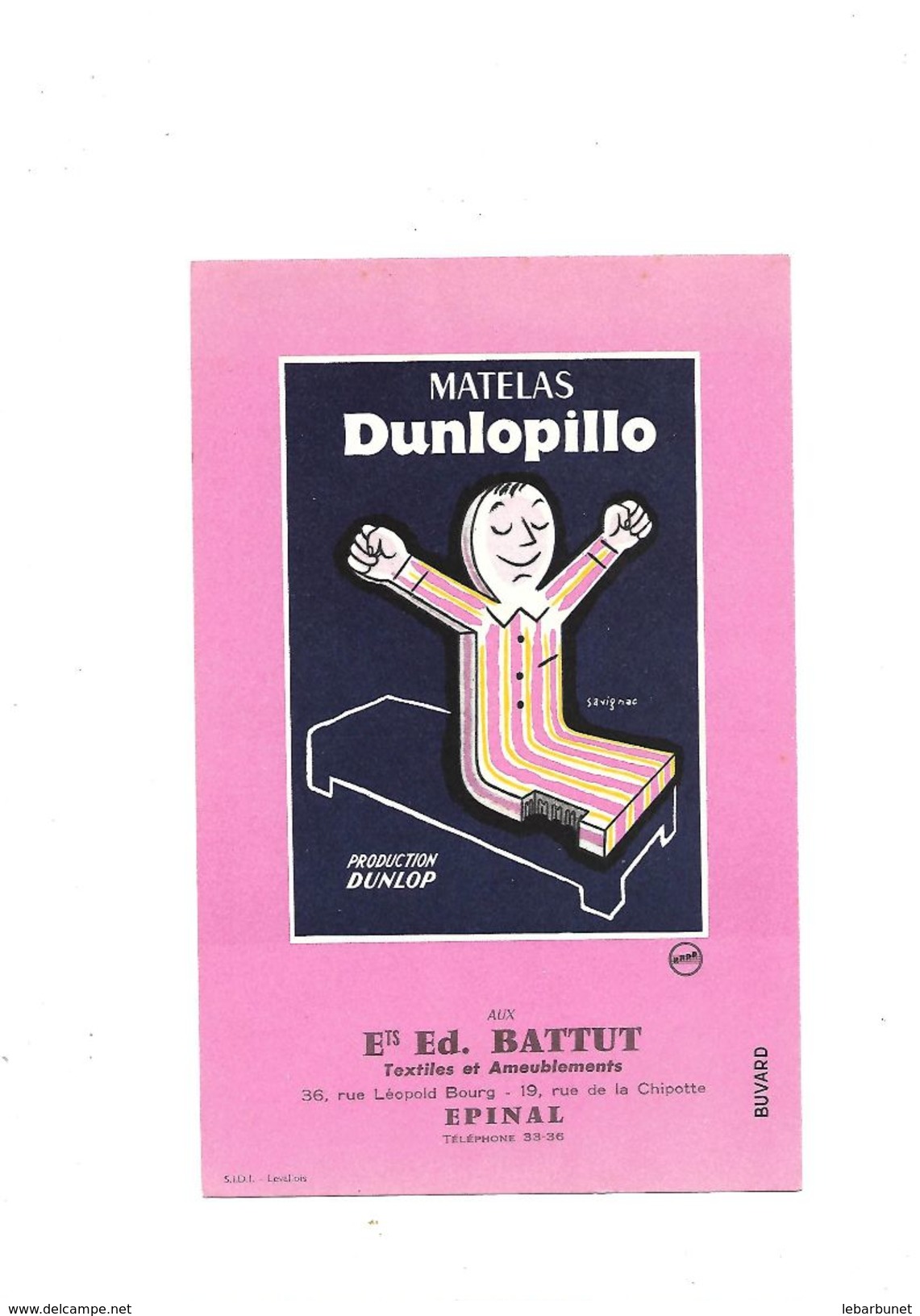 Buvard  Matelas Donlopillo  Production Dunlop - M
