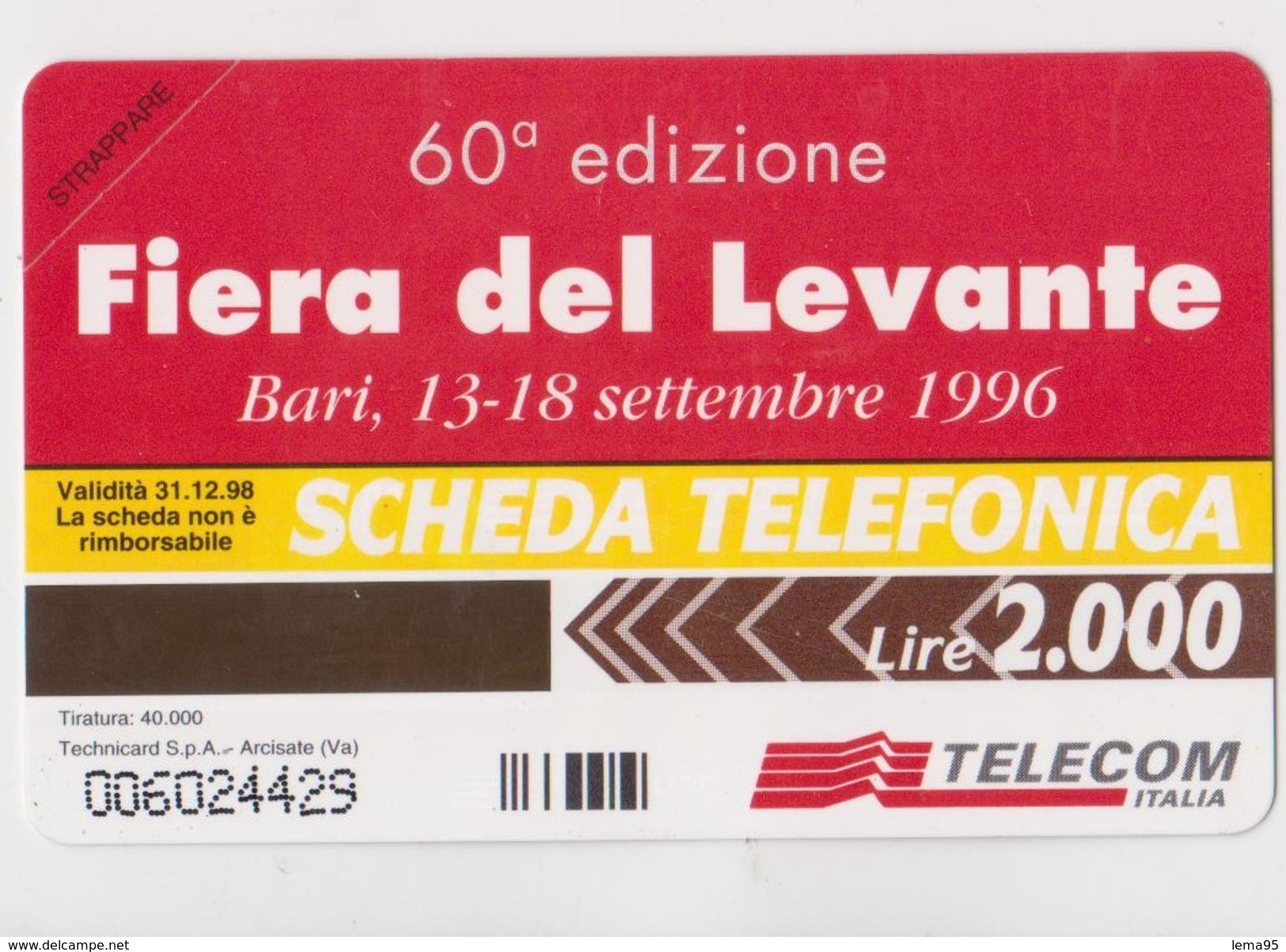 60° EDIZIONE FIERA DEL LEVANTE 1996 VIDEOCOMUNICAZIONE - Pubbliche Pubblicitarie