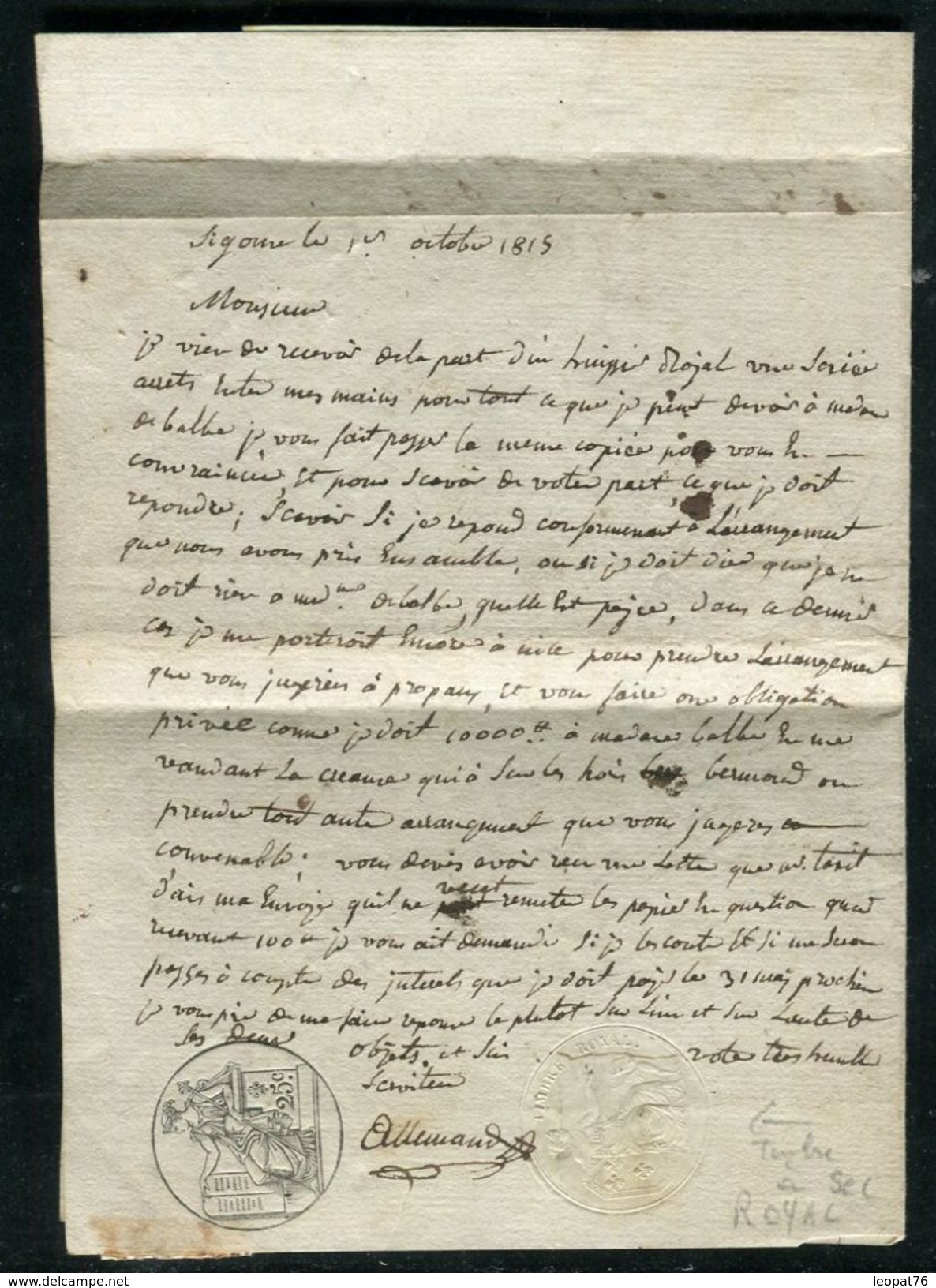 France - Lettre Avec Texte Pour Nice En 1815 , MP " P.5.P.  Forcalquier "- Ref N 51 - 1701-1800: Vorläufer XVIII