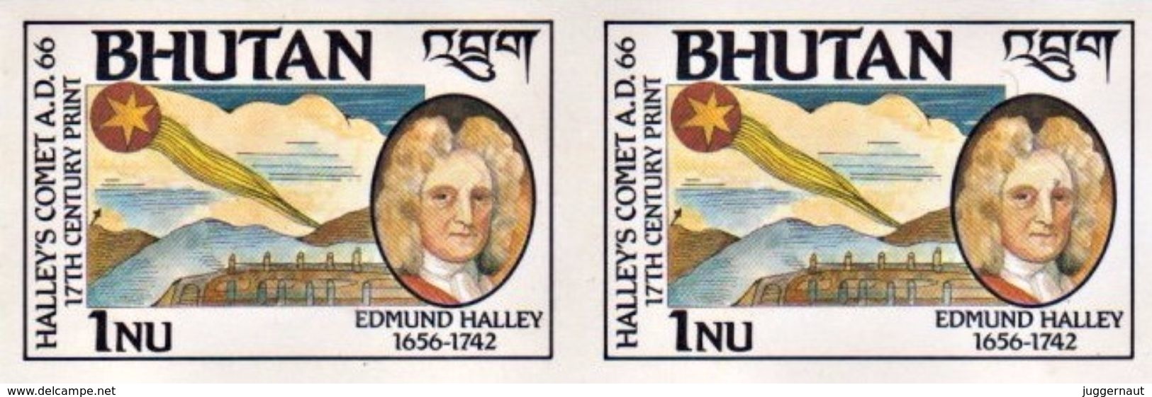 HALLEY'S COMET 1Nu MINT STAMP IMPERF PAIR BHUTAN 1986 MINT/MNH - Asie