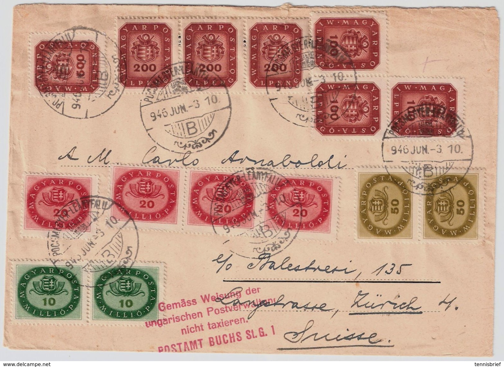 Hungary, 1946, Inflation Cover To Switzerland   , #8949 - Briefe U. Dokumente