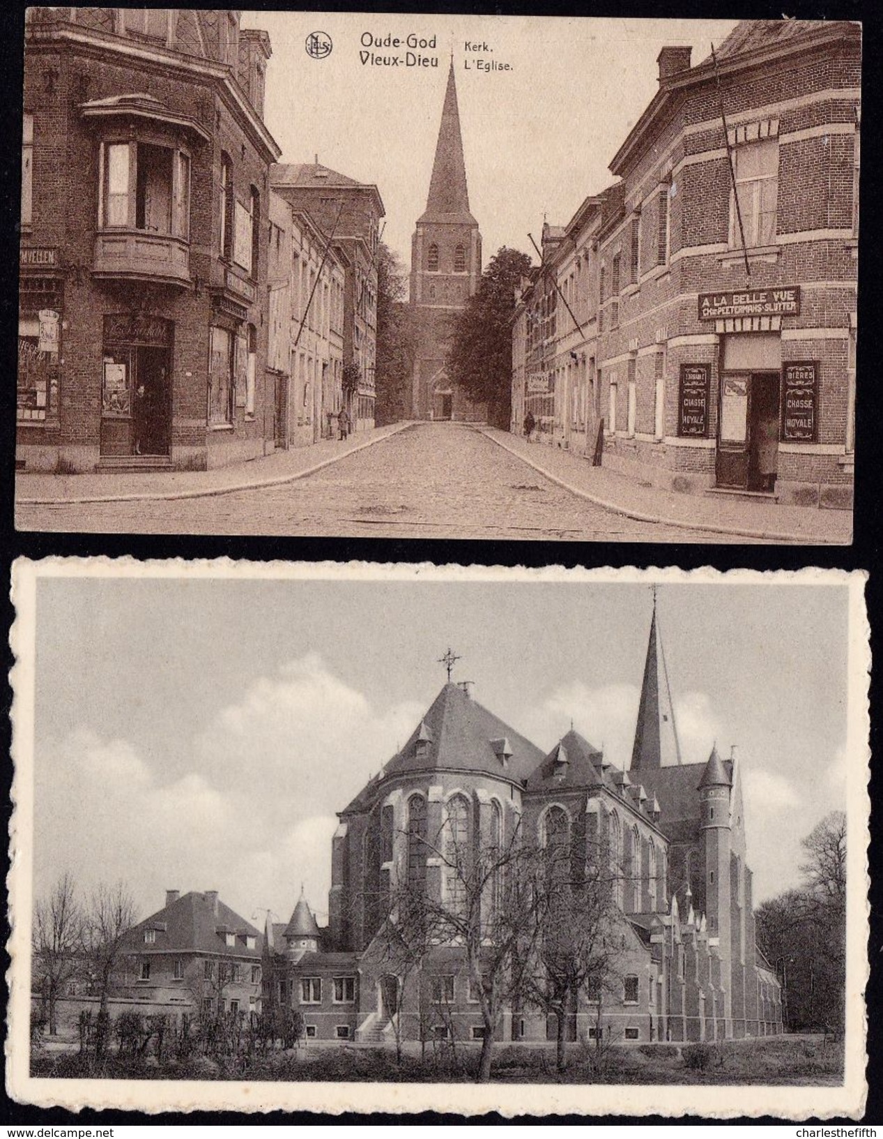 2 X KERK ** OUDE GOD - MORTSEL - VIEUX DIEU --- Café Belle Vue - Mortsel