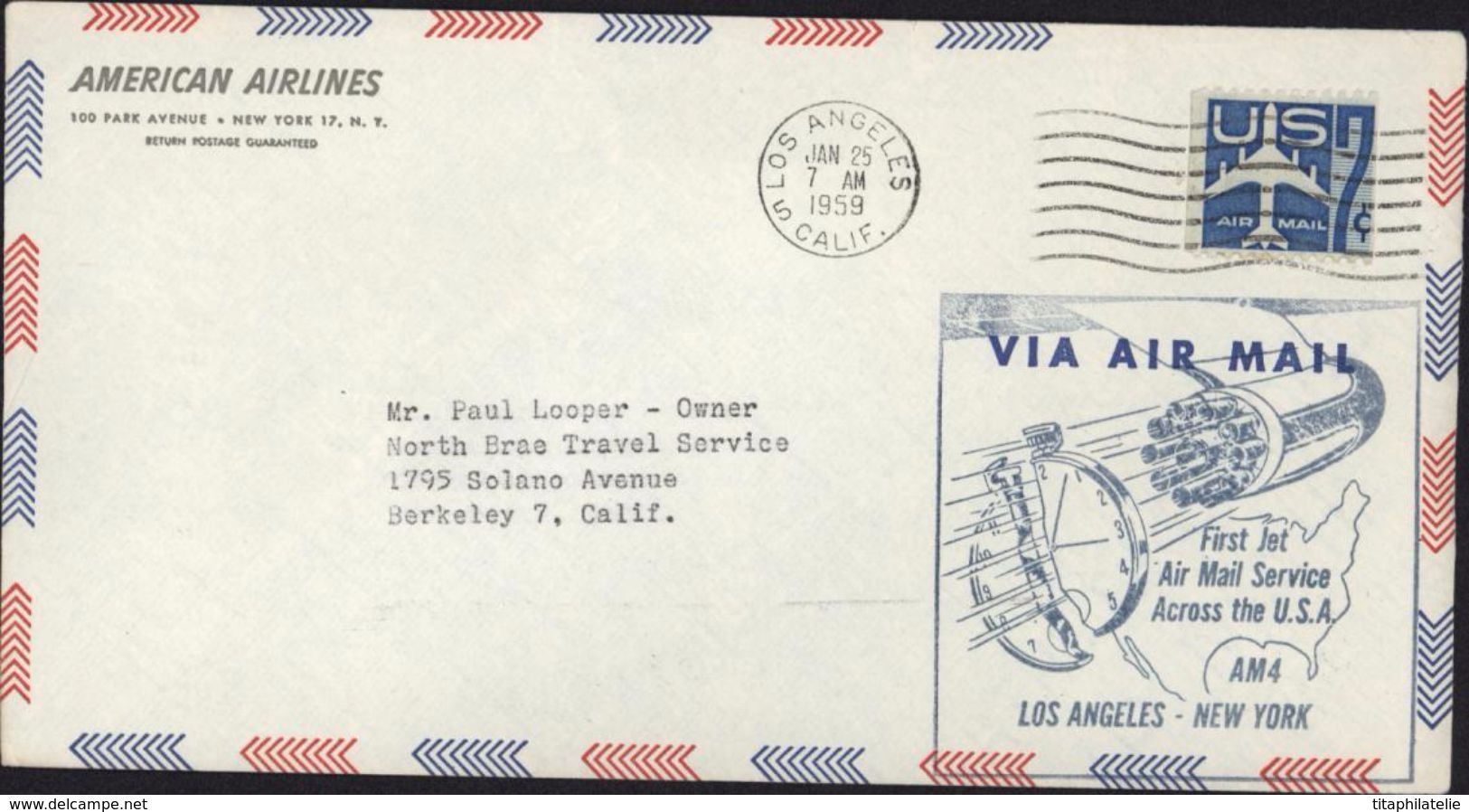 Lettre American Airlines New York Via Air Mail First Jet Air Mail Service Across The USA AM4 Los Angeles YT Ae 50 A - 2a. 1941-1960 Afgestempeld