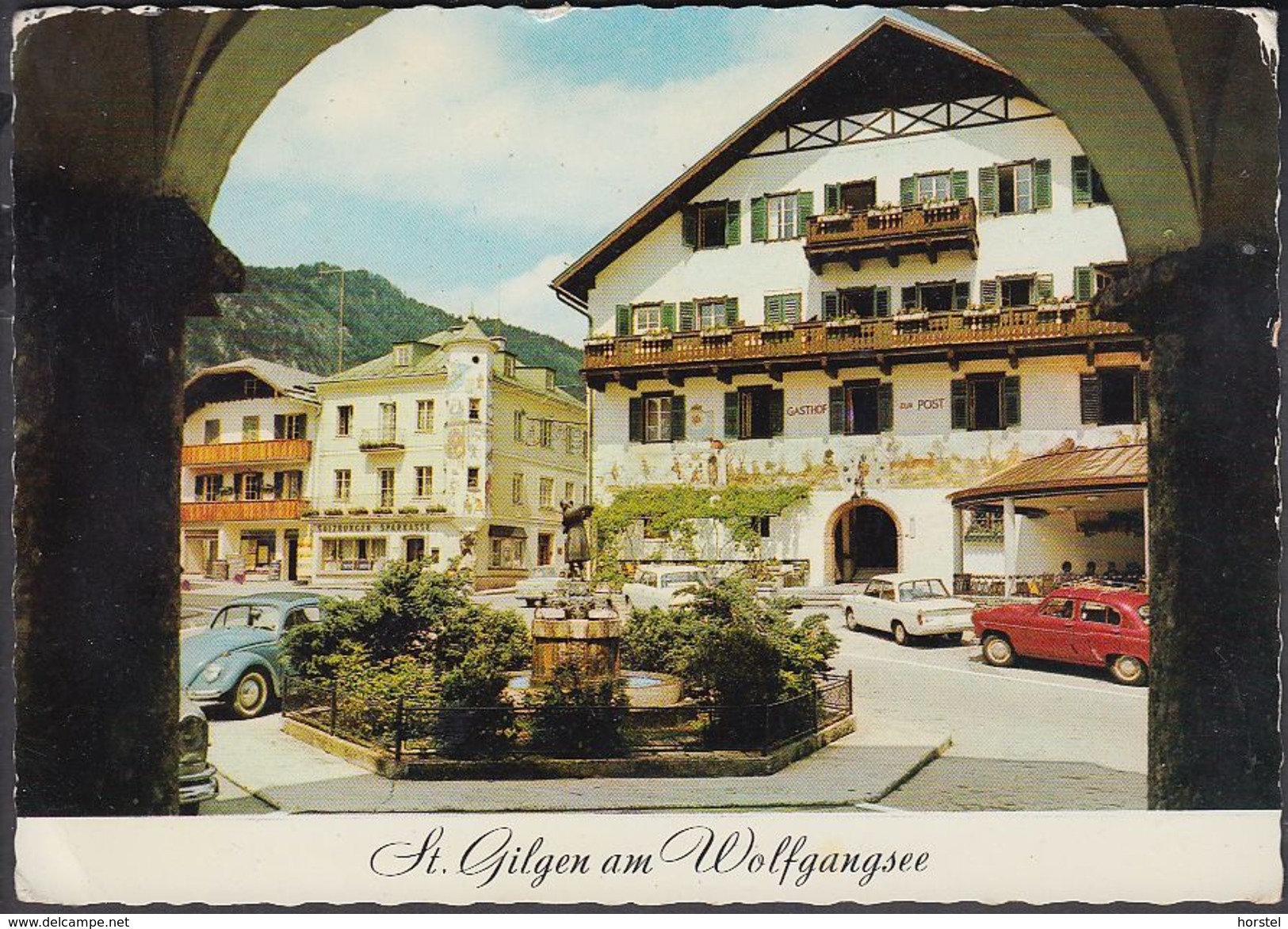 Austria - 5340 Sankt Gilgen - Am Wolfgangsee - Mozartbrunnen - Cars - VW - Opel Rekord - Nice Stamp - St. Gilgen