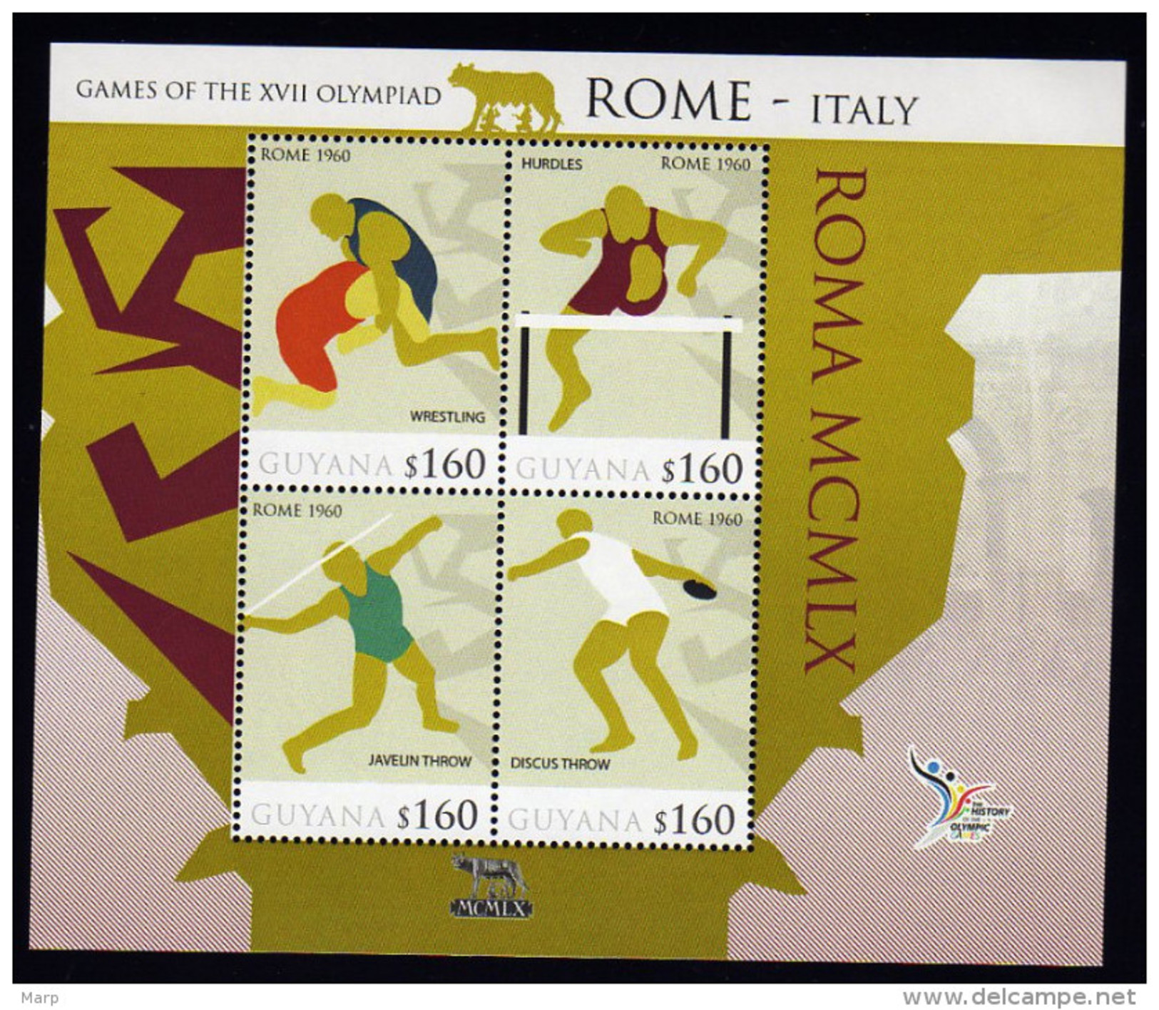 Guyana S/Sheet Mnh History Olympic Games Rome 1960 Wrestling/Hurdles/Discus And Others - Summer 1960: Rome