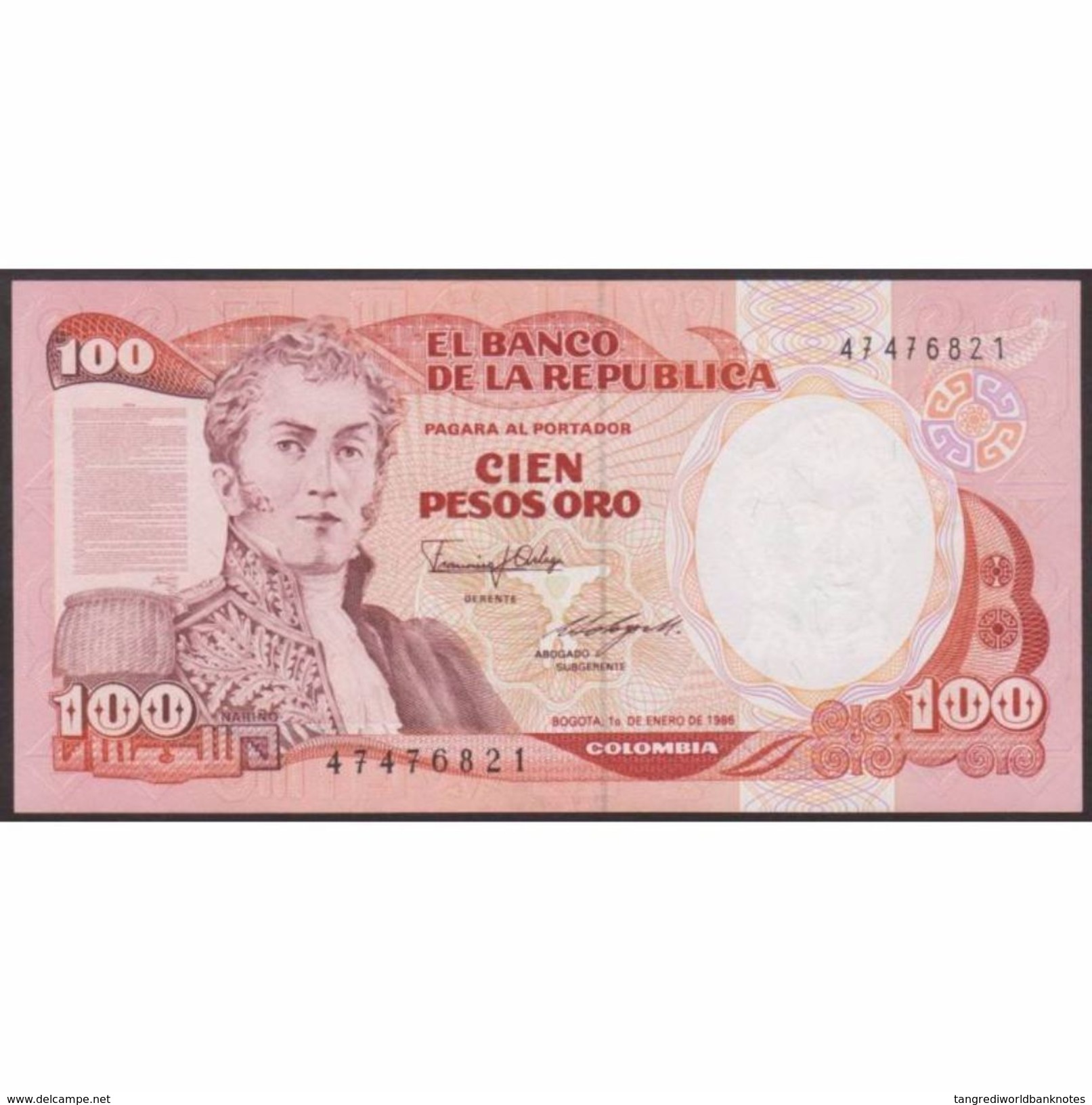 TWN - COLOMBIA 426b2 - 100 Pesos Oro 1.1.1986 UNC - Colombia