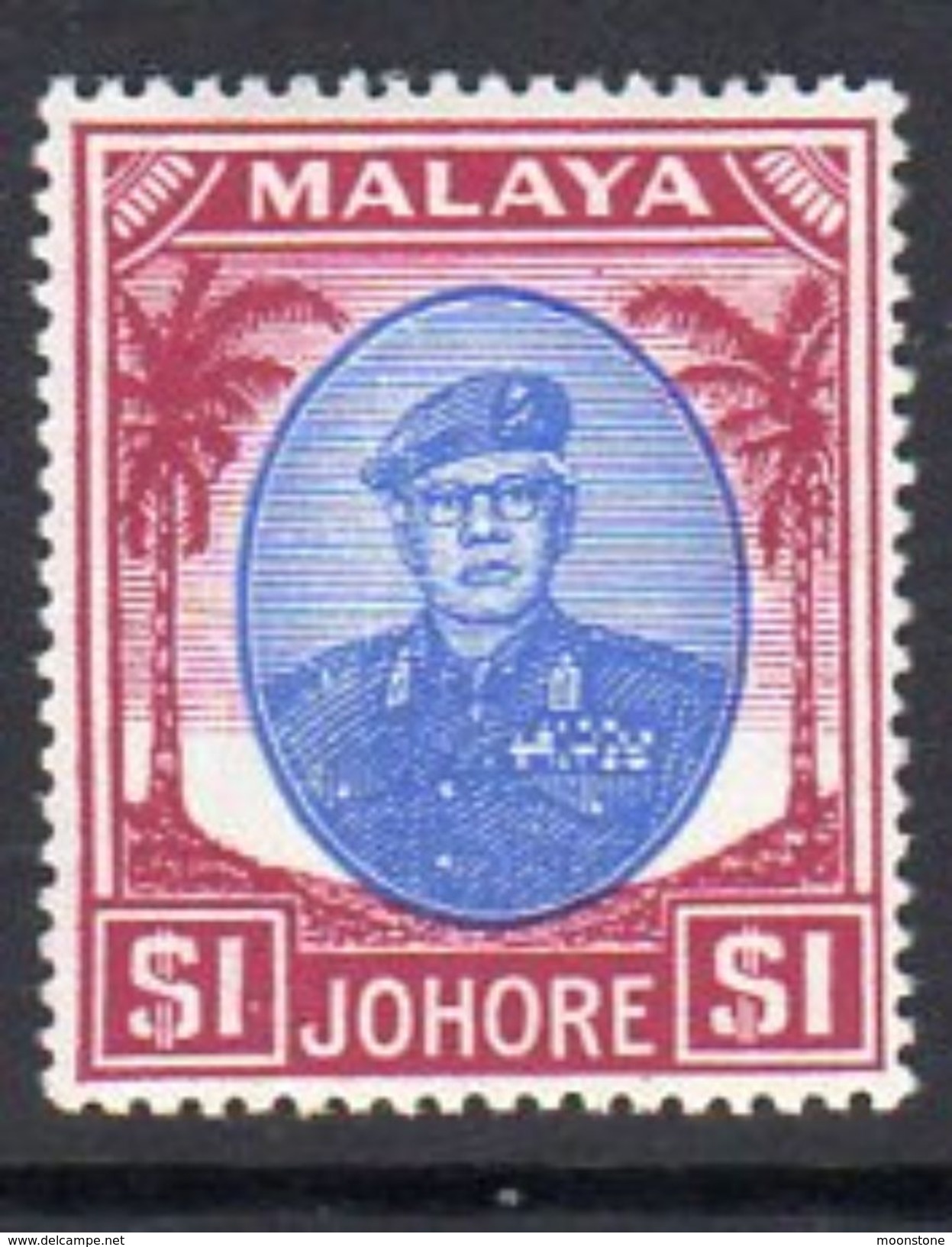 Malaya Johore 1949-55 Sultan Sir Ibrahim $1 Blue & Purple Definitive, Hinged Mint, SG 145 - Johore