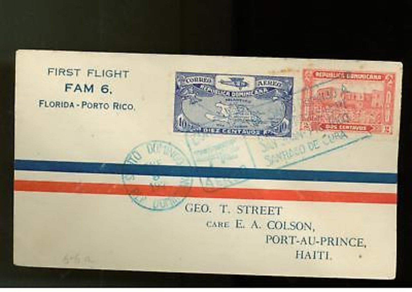 1929 Dominican Republic First Flight Cover Haiti W/ Map - Dominican Republic