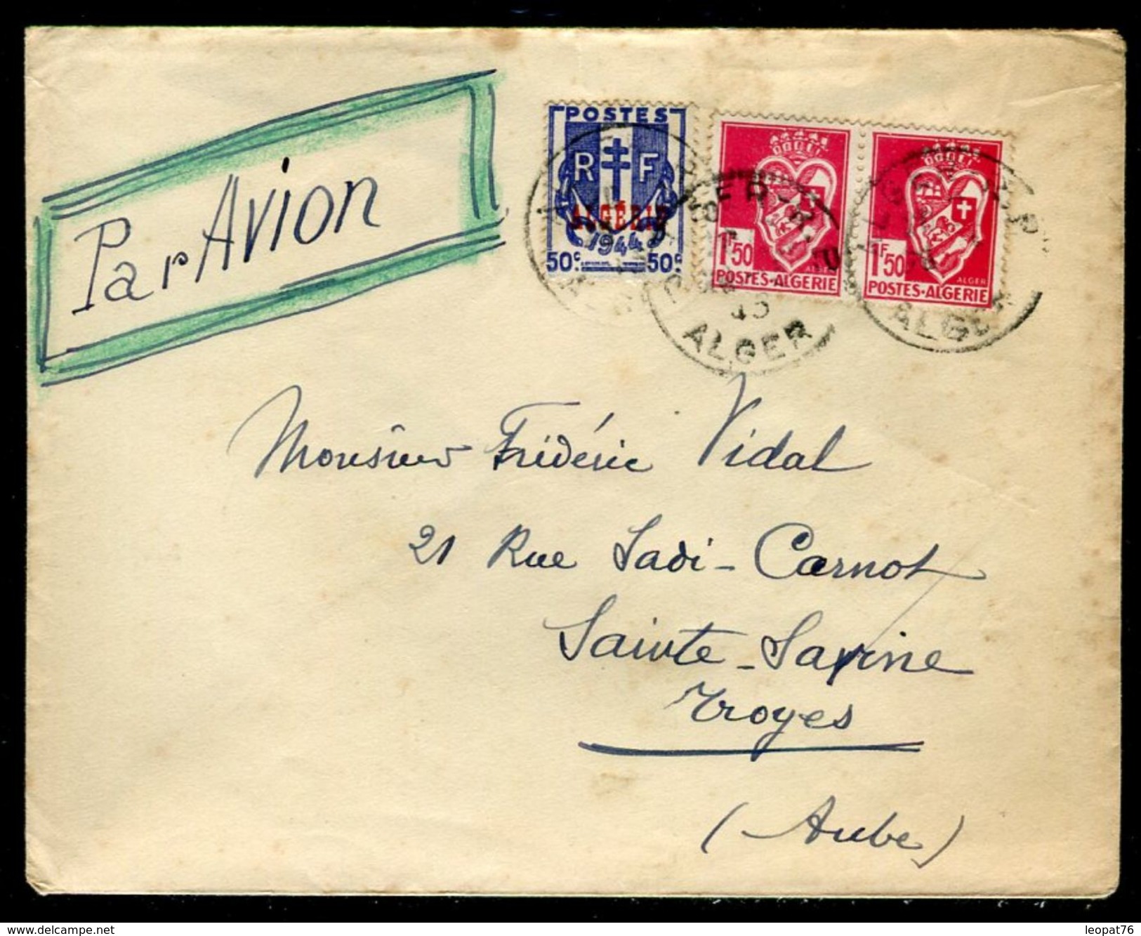 Algérie - Enveloppe De Alger Pour Sainte Savine En 1945 - Ref N 86 - Cartas & Documentos