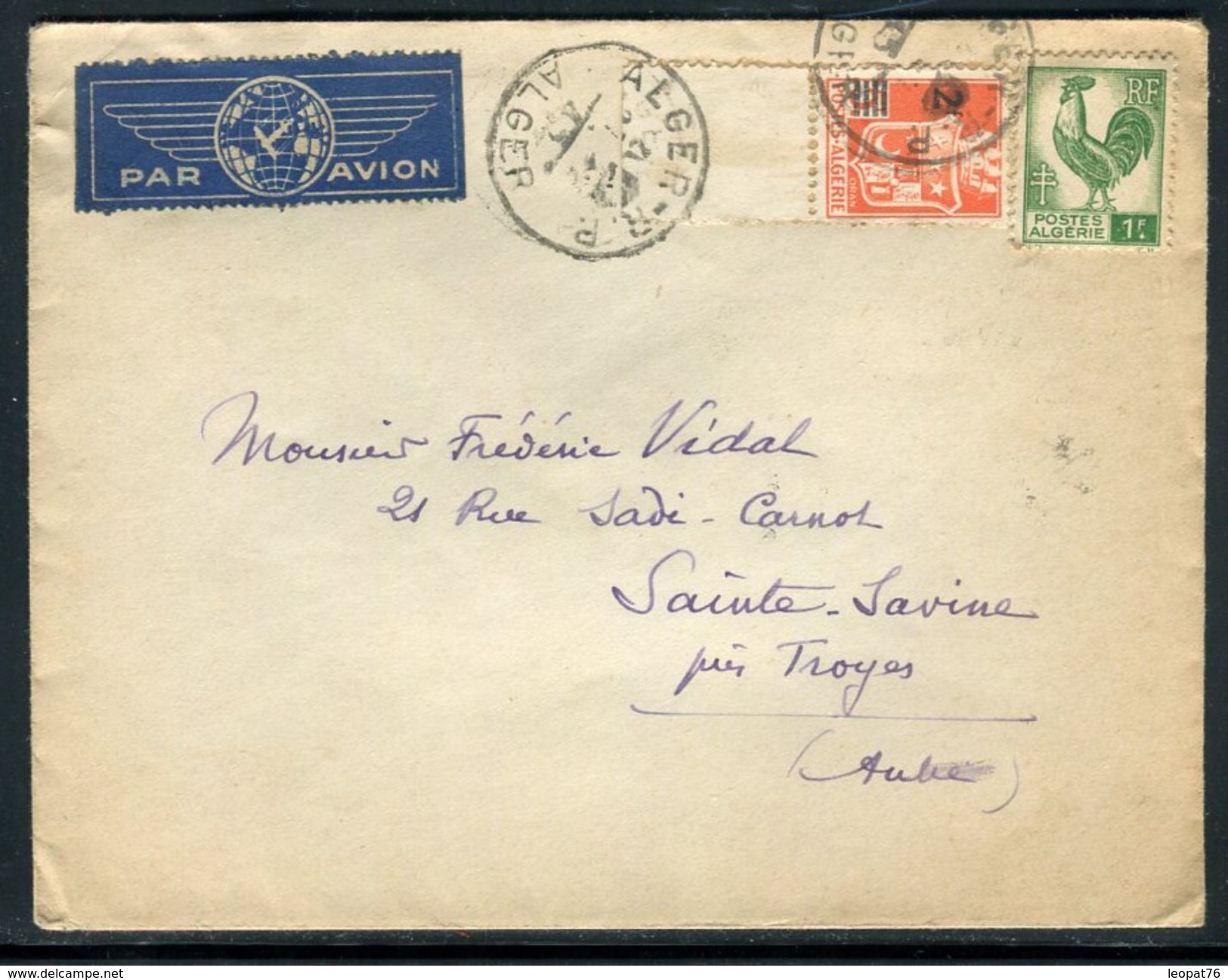 Algérie - Enveloppe De Alger Pour Sainte Savine En 1945 - Ref N 87 - Briefe U. Dokumente