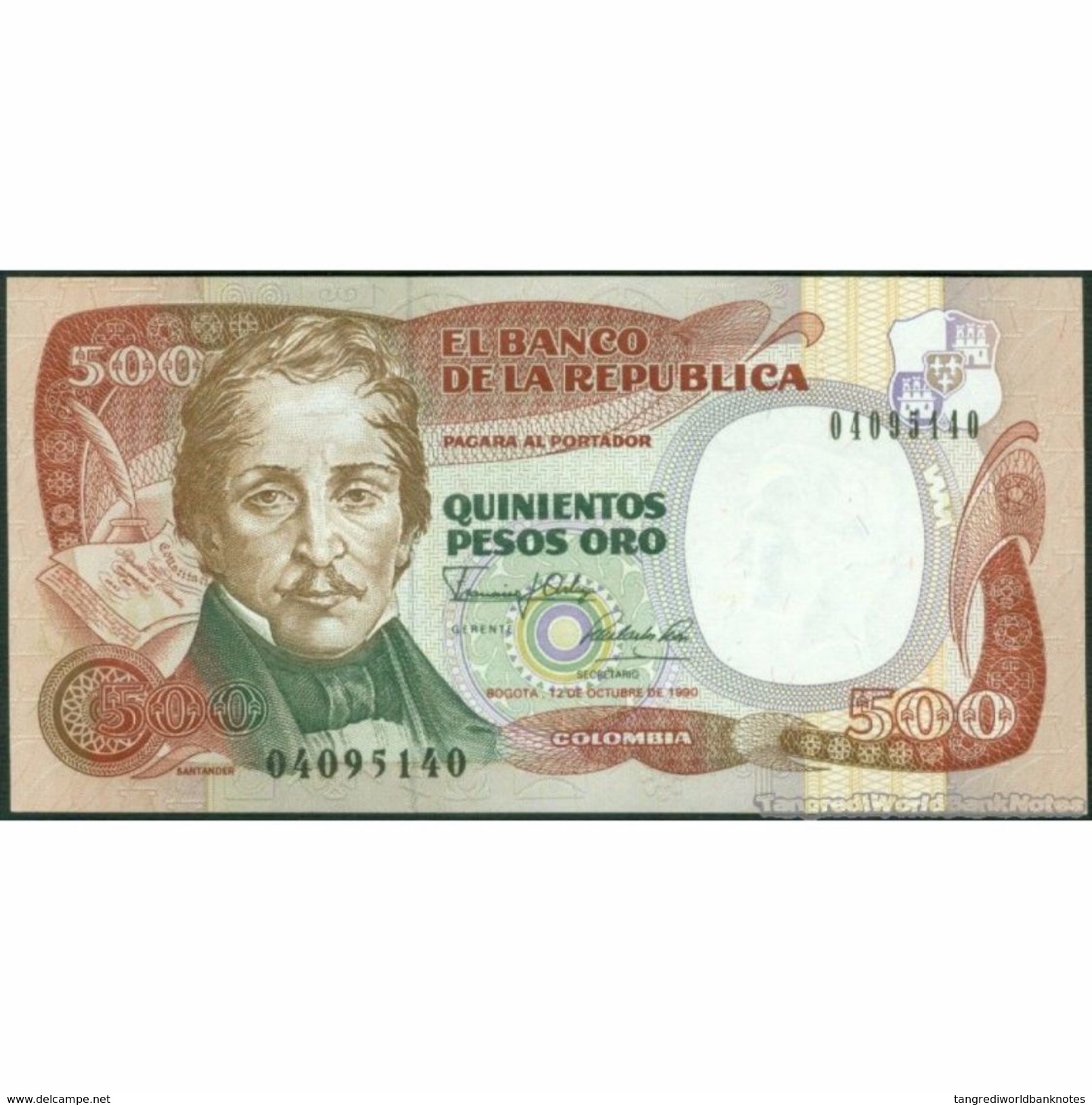 TWN - COLOMBIA 431d - 500 Pesos Oro 12.10.1990 UNC - Colombia