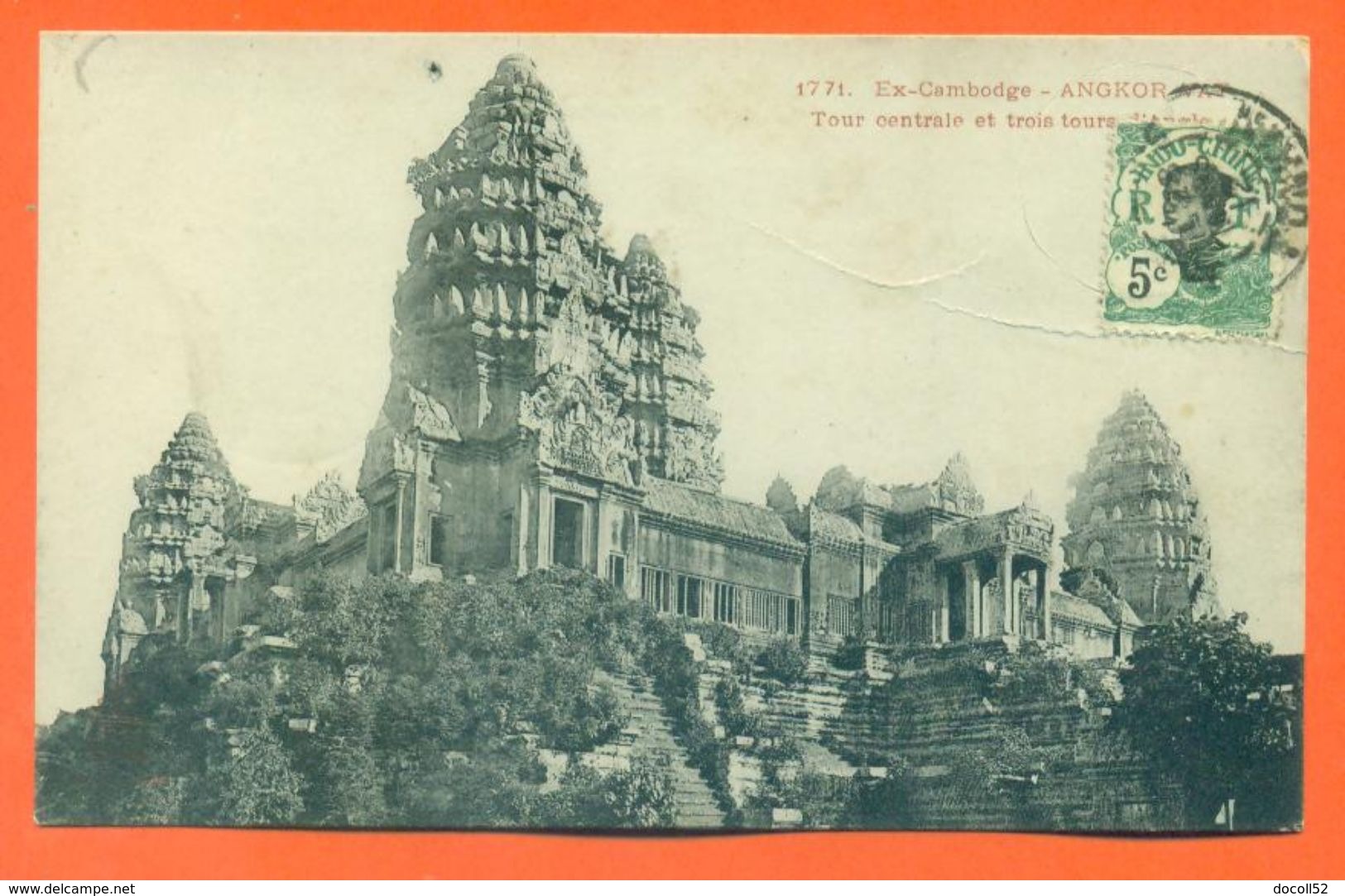 CPA Angkor " Temple - Tour Centrale Et Trois Tours.... " Obliteration Indo-chine - LJCP 52 - Cambodge