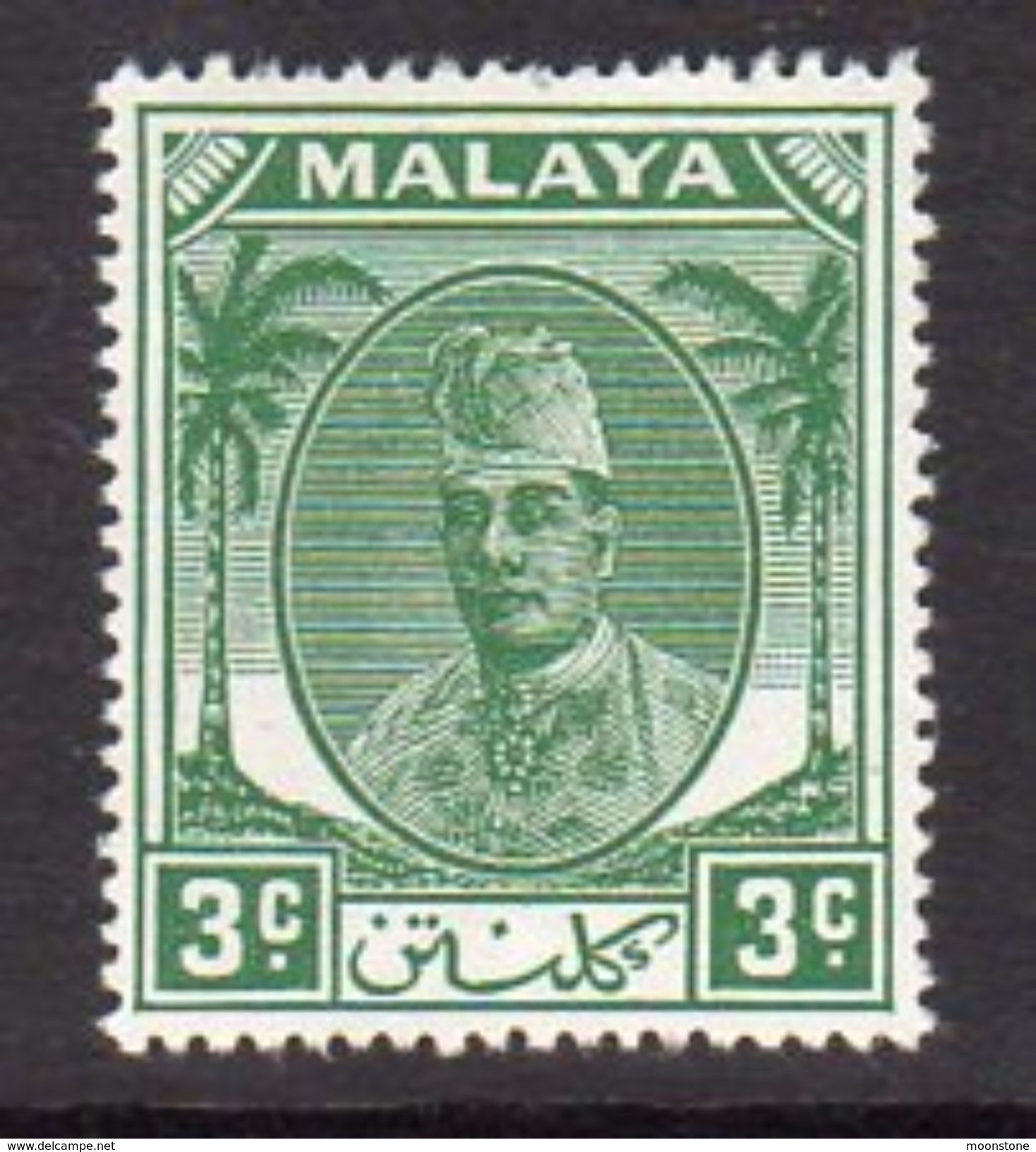 Malaya Kelantan 1951-5 Sultan Ibrahim 3c Green Definitive, Hinged Mint, SG 63 - Kelantan