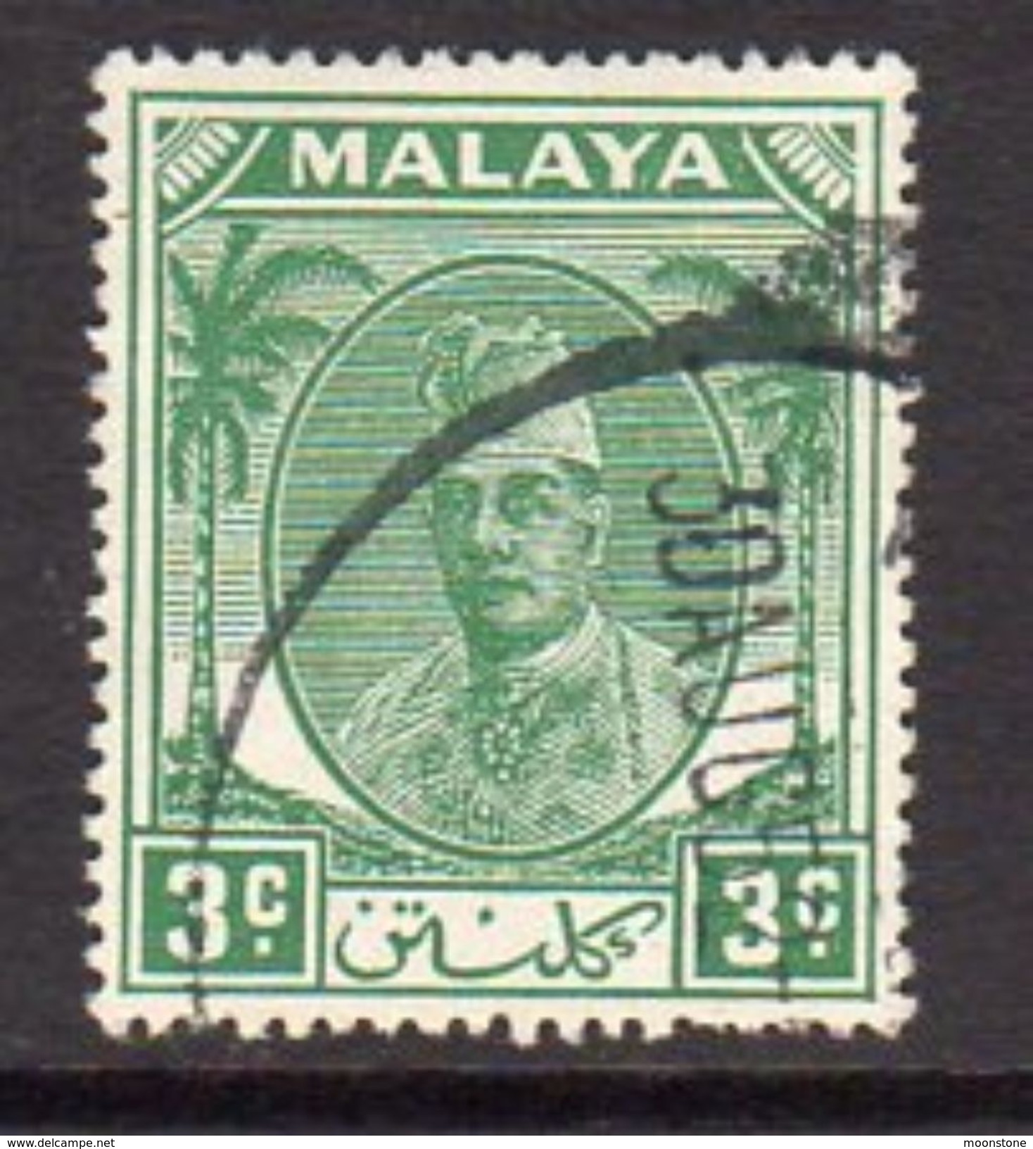 Malaya Kelantan 1951-5 Sultan Ibrahim 3c Green Definitive, Used, SG 63 - Kelantan