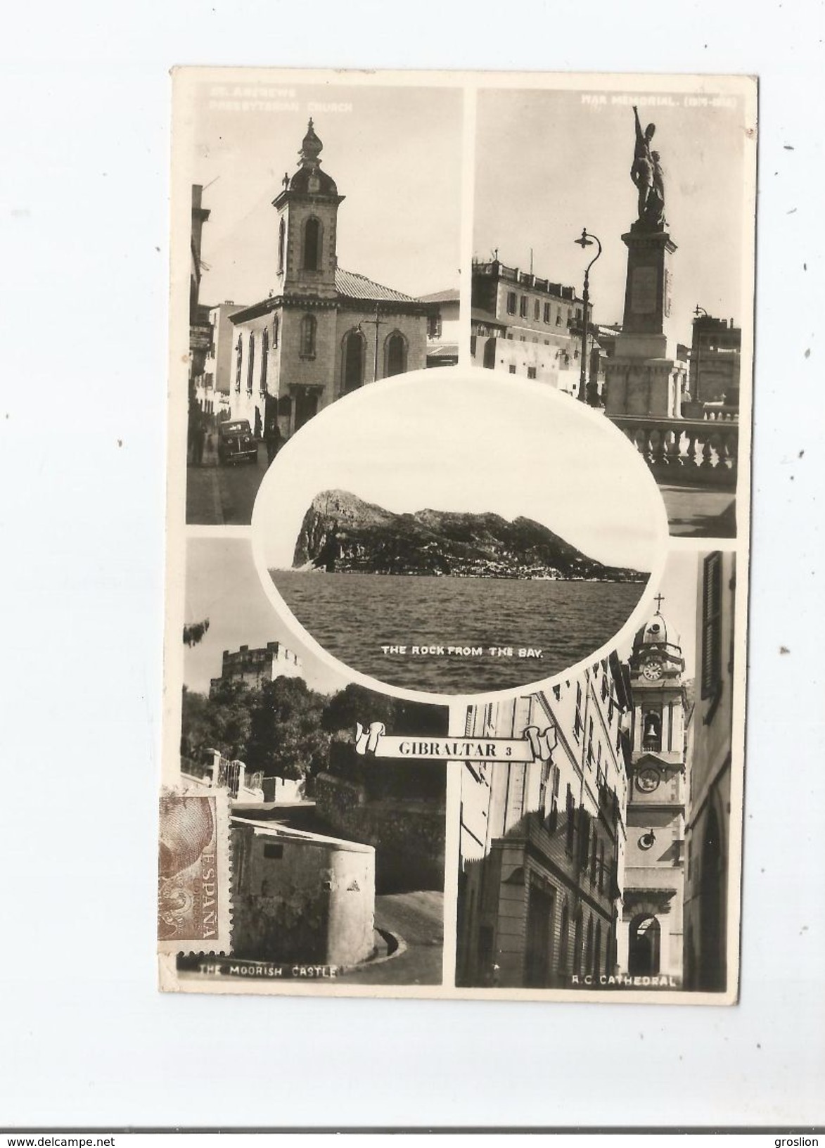 GIBRALTAR CARTE PHOTO 5 VUES (MOORISH CASTLE WAR MEMORIAL CATHEDRAL ST ANDREWS AND THE ROCK FROM THE BAY - Gibraltar