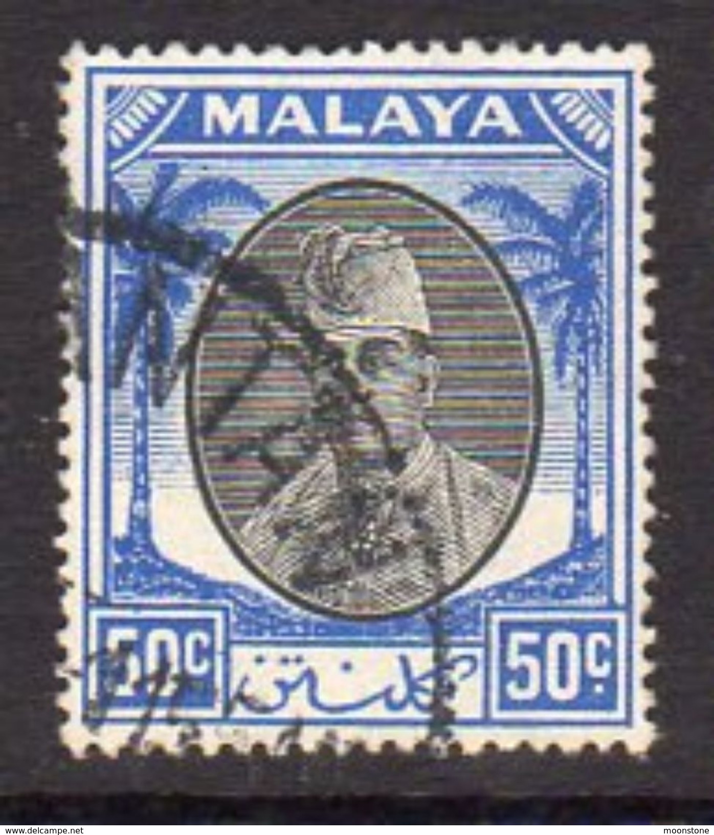 Malaya Kelantan 1951-5 Sultan Ibrahim 50c Black & Blue Definitive, Used, SG 78 - Kelantan