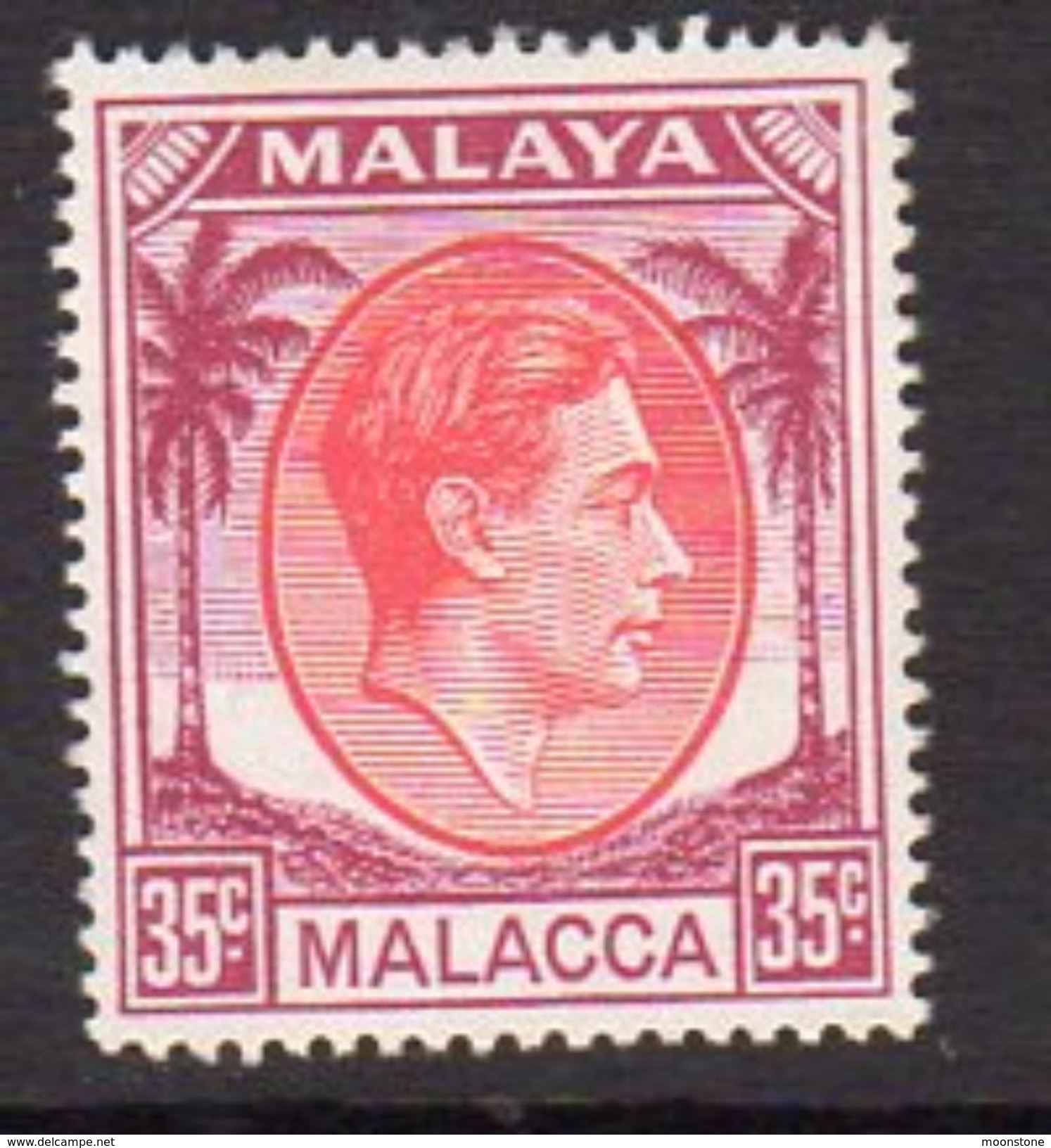 Malaya Malacca 1949-52 GVI 35c Scarlet & Purple Definitive, Hinged Mint, SG 12a - Malacca