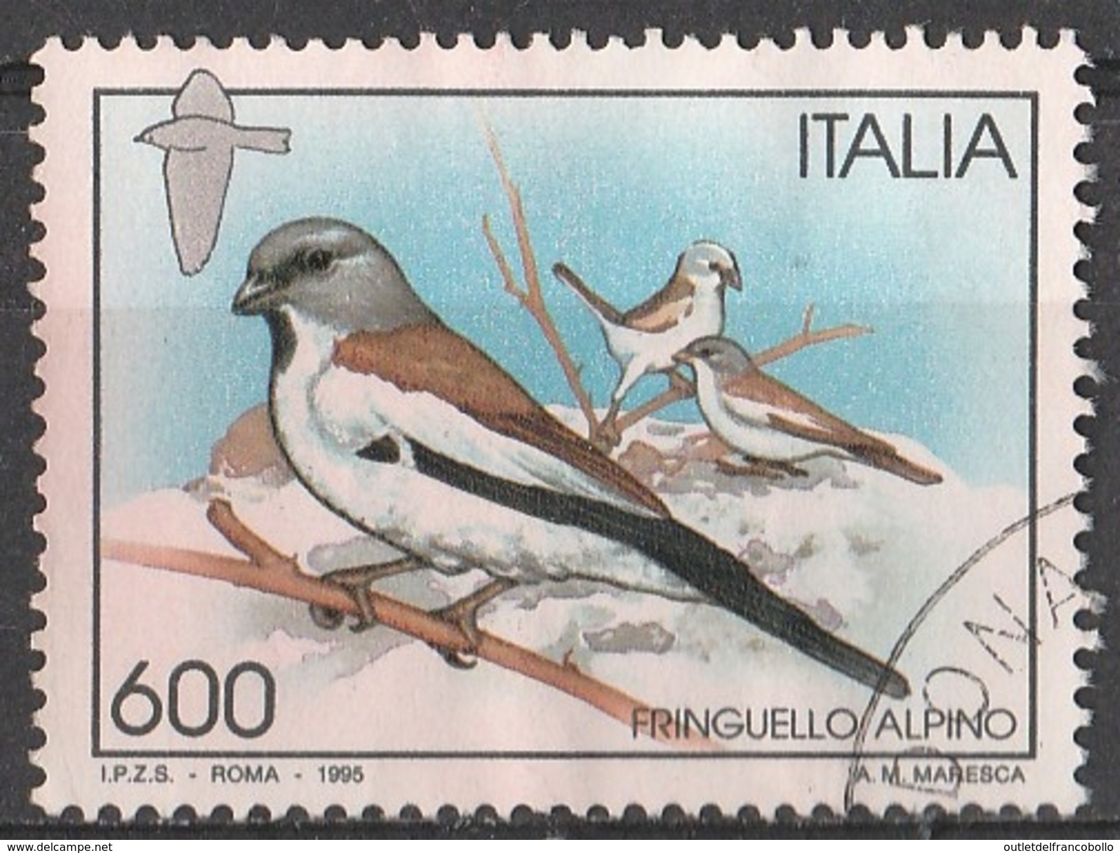 ITALIA/ITALY 1995 - USATO° - 800L. Fringuello Alpino - Uccelli "677" (R) - 1991-00: Used