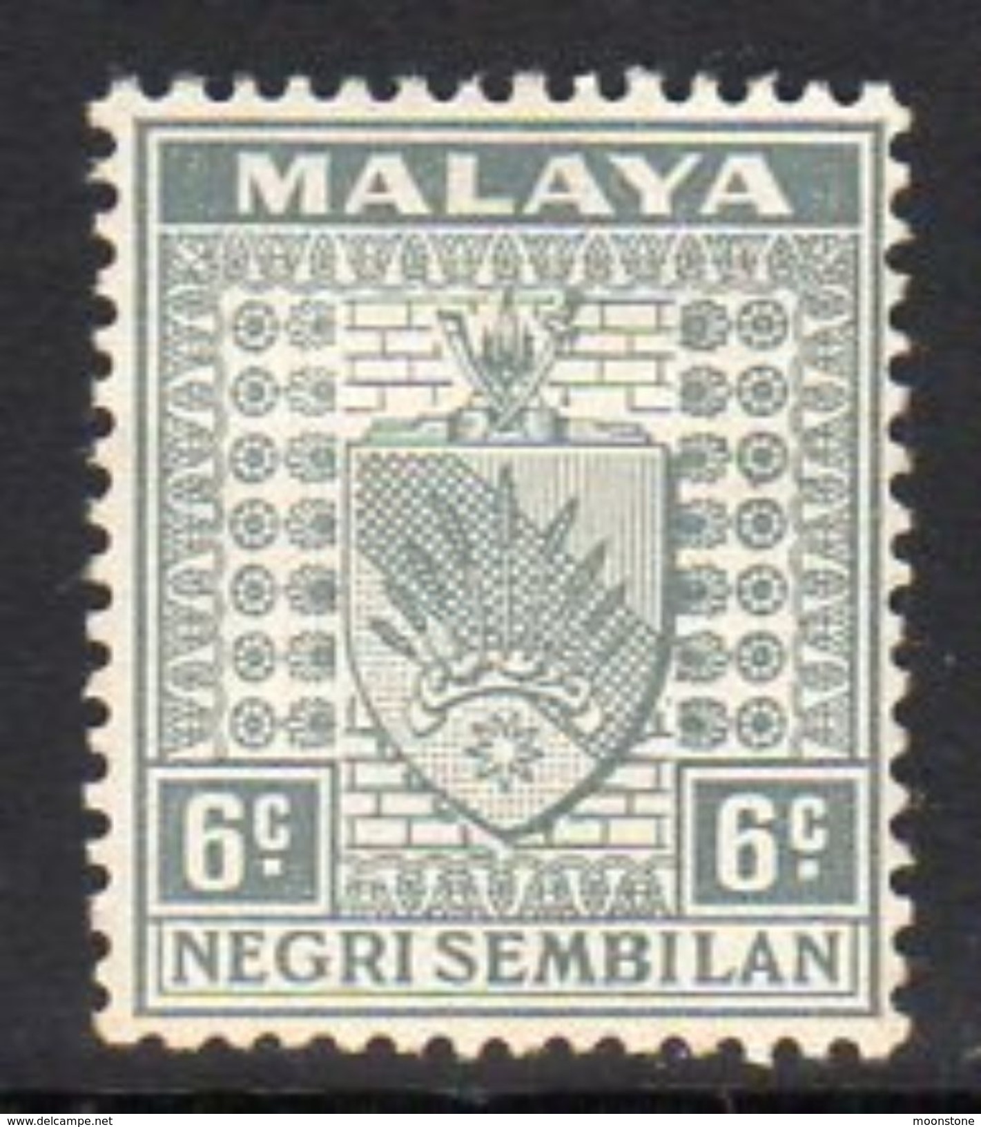 Malaya Negri Sembilan 1935-41 Coat Of Arms 6c Grey Definitive, Hinged Mint, SG 28 - Negri Sembilan