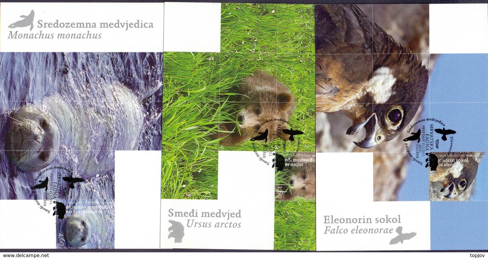 CROATIA - HRVATSKA  - EAGLE - BEAR - MEDITERR. SEAL - 3 MC - 2011 - Aquile & Rapaci Diurni