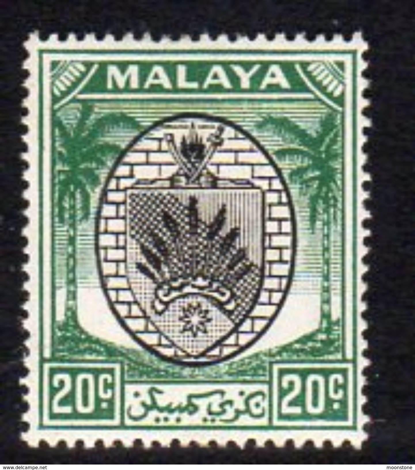 Malaya Negri Sembilan 1949-55 Coat Of Arms 20c Black & Green Definitive, Hinged Mint, SG 53 - Negri Sembilan