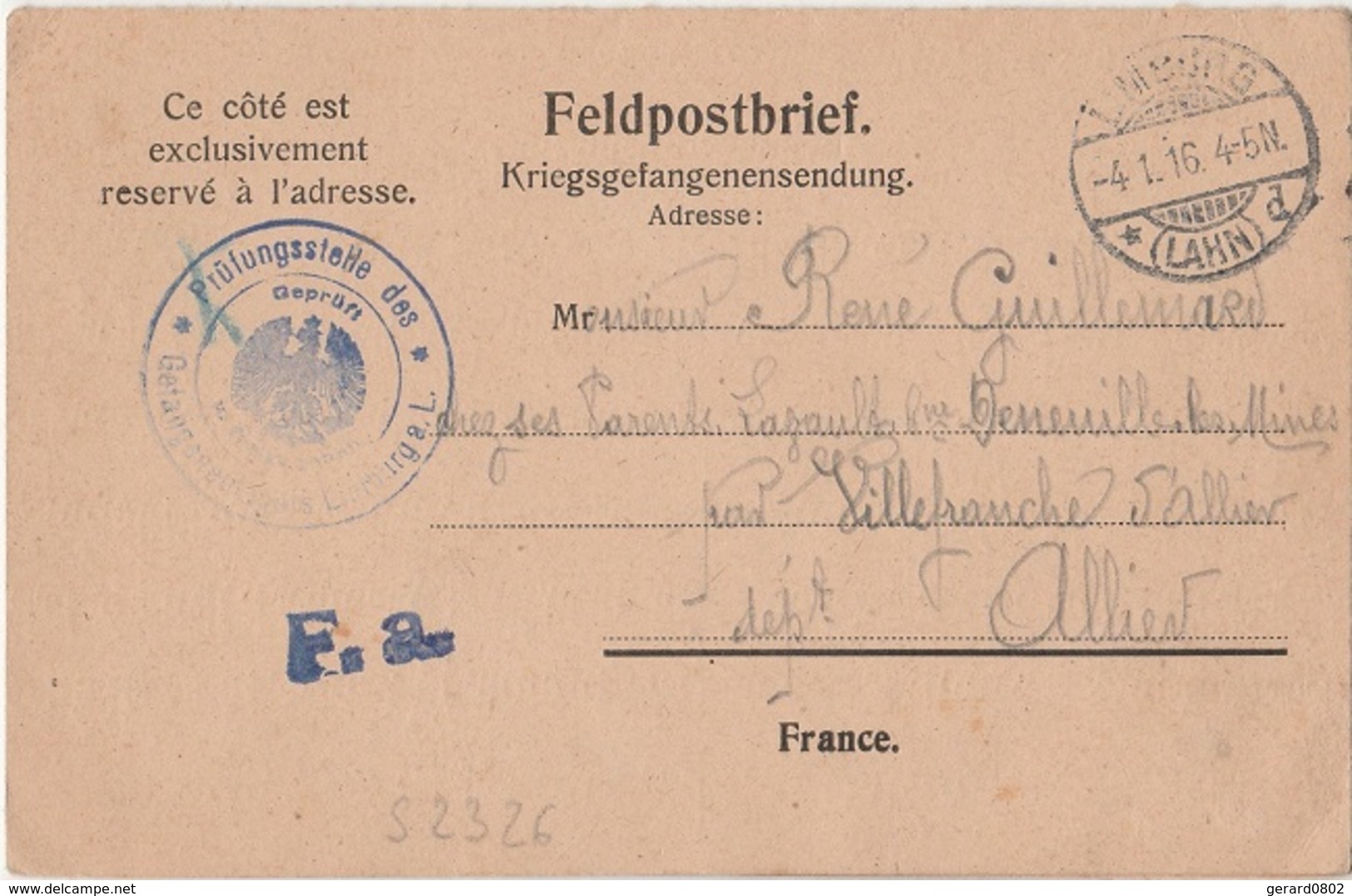 WW1 - Carte Lettre D Un Prisonnier De Guerre Du Camp De LIMBURG -  L  2326 - Guerre De 1914-18