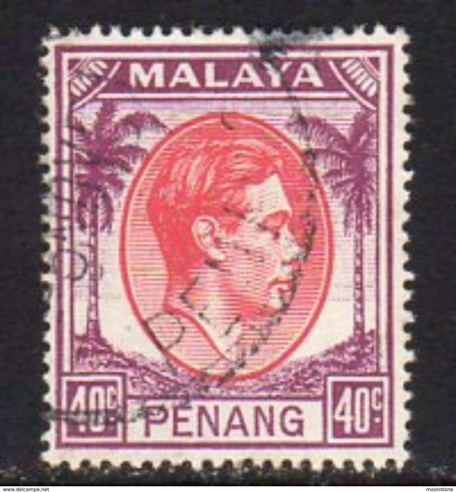 Malaya Penang 1949-52 GVI 40c Red & Purple Definitive, Used, SG 18 - Penang