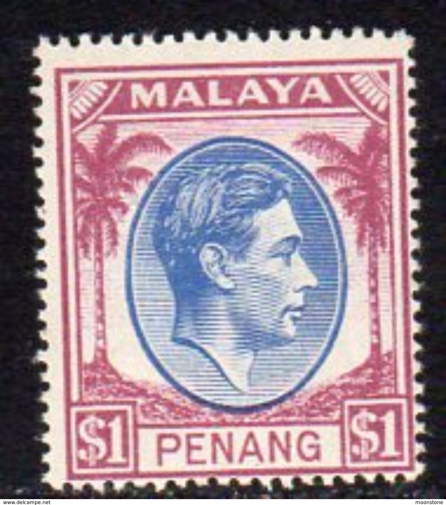 Malaya Penang 1949-52 GVI $1 Blue & Purple Definitive, Hinged Mint, SG 20 - Penang