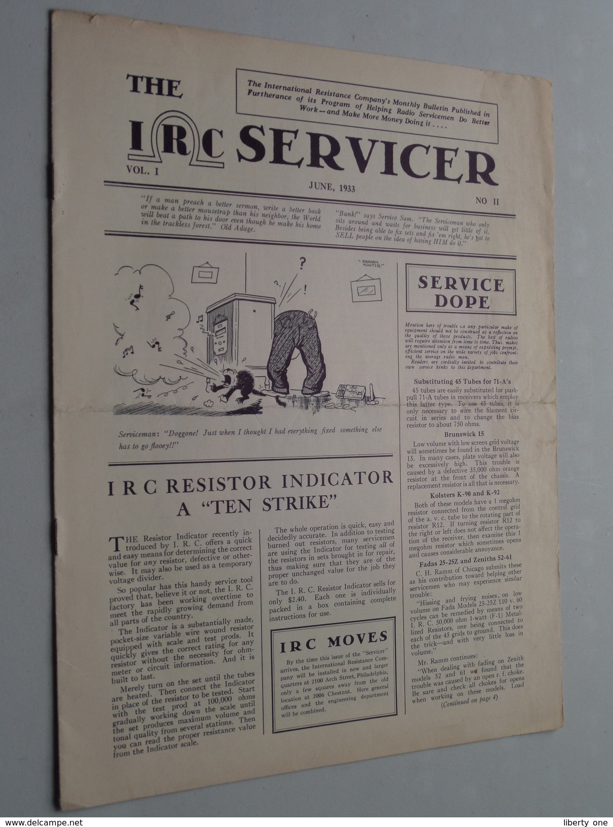 The IRC Servicer ( The International Resistance Company ) Monthly Bulletin / Helping Radio Serviceman JUNE 1933 N° II - Literatur & Schaltpläne