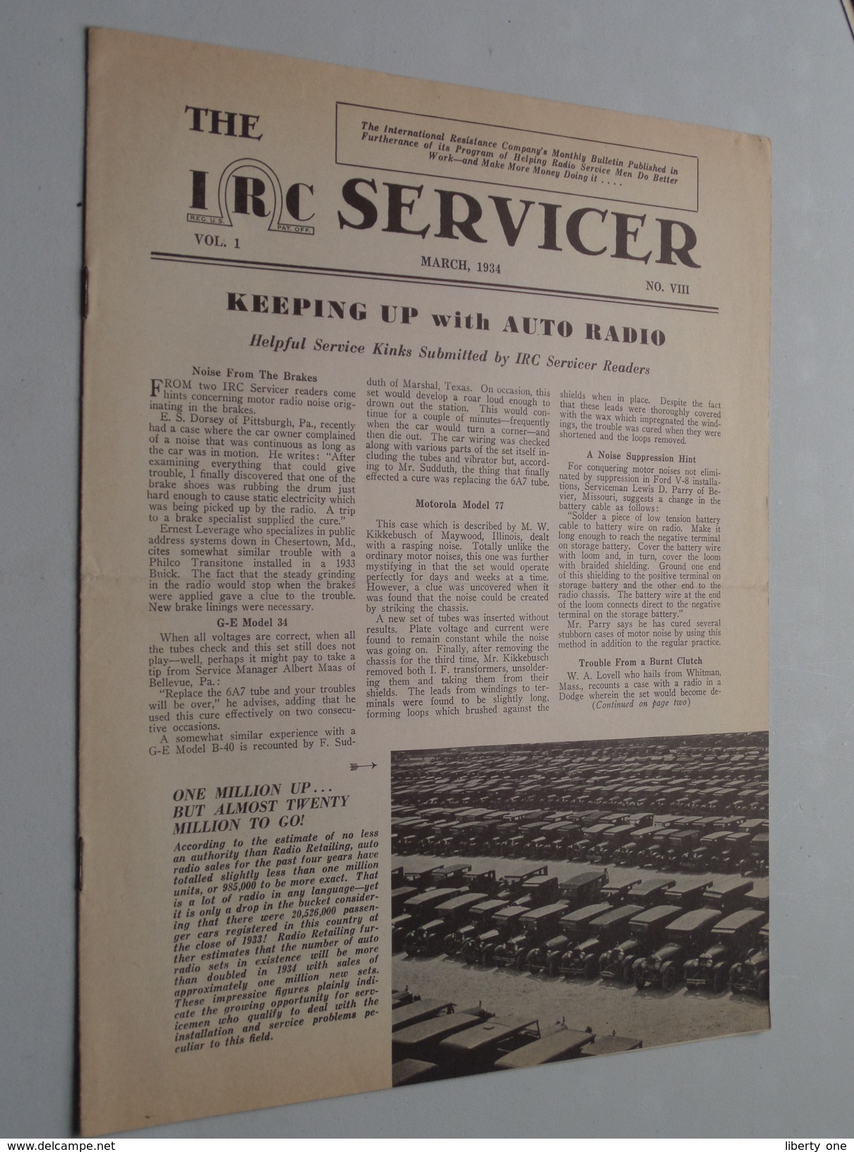 The IRC Servicer ( The International Resistance Company ) Monthly Bulletin / Helping Radio Serviceman 1934 N° VIII - Littérature & Schémas