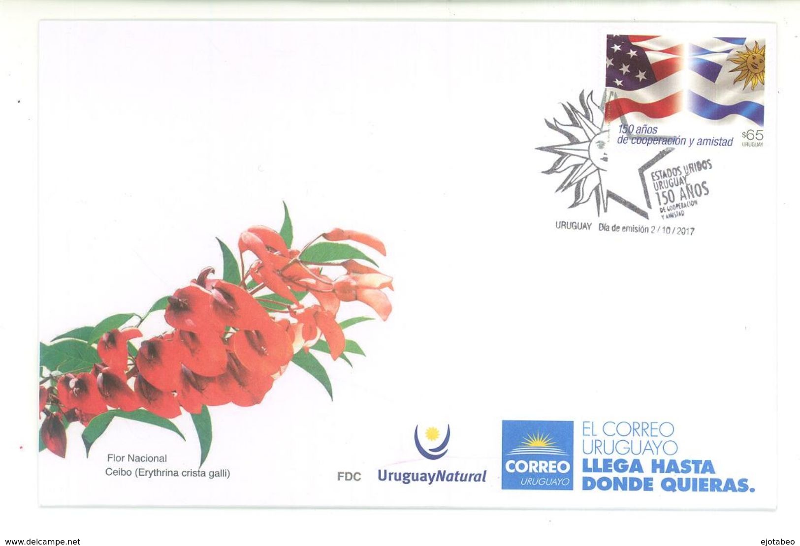 URUGUAY-2017 FDC -150a. De Cooperación Y Amistad.TT: Banderas,Soles, Estrellas - Sobres