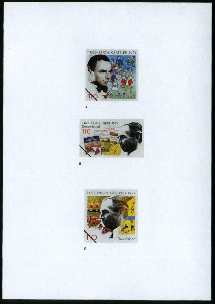 B.R.D. 1998 (Dez.) 100 Pf. "Erich Kästner", 22 Verschied. Color-Entwürfe Der Bundesdruckerei Auf 5 Entwurfs-Blättern Kom - Other & Unclassified