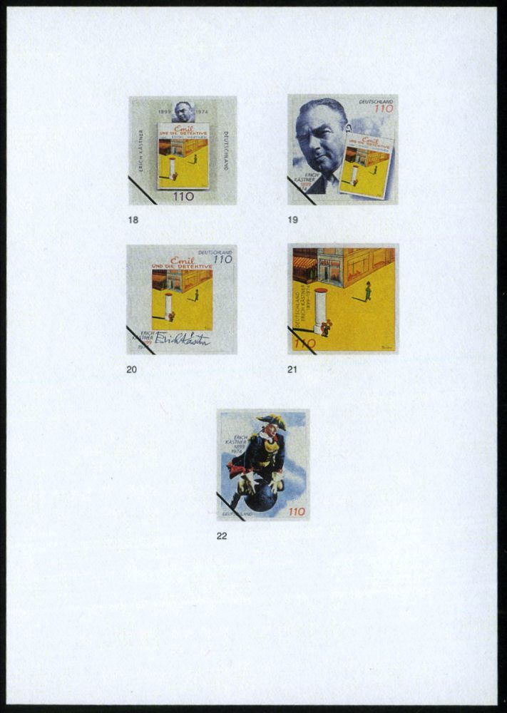 B.R.D. 1998 (Dez.) 100 Pf. "Erich Kästner", 22 Verschied. Color-Entwürfe Der Bundesdruckerei Auf 5 Entwurfs-Blättern Kom - Other & Unclassified