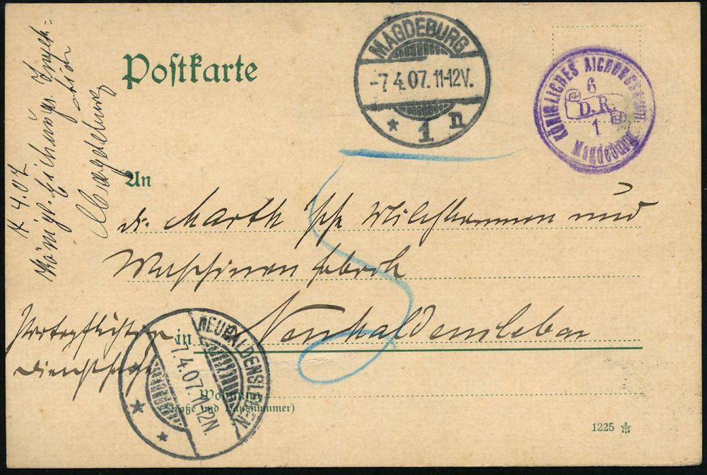 MAGDEBURG/ *1n 1907 (7.4.) 1K-Gitter + Viol. 2K-HdN: KÖNIGLICHES EICHGERICHT/6/D.R./1/Magdeburg + Hs. "Potopflichtige Di - Other & Unclassified